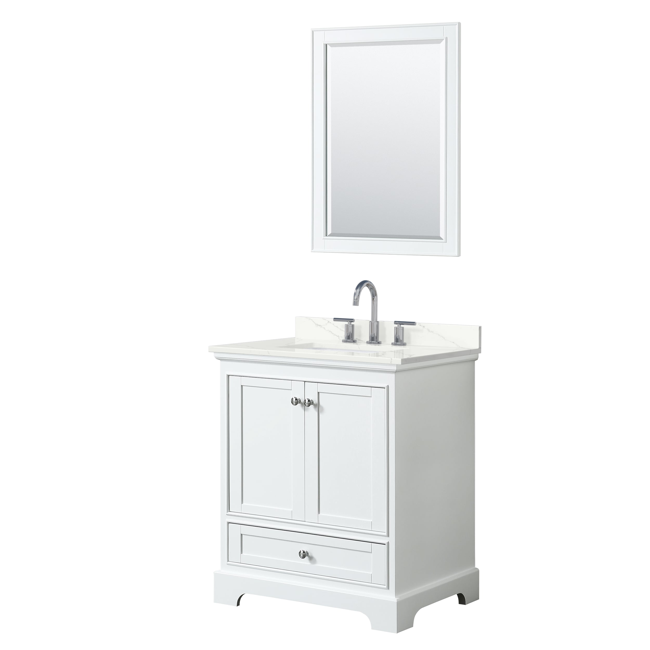 Wyndham Collection WCS202030SWHGTUS3M24 Deborah 30-in White Undermount Single Sink Bathroom Vanity with Giotto Quartz Top (Mirror Included)