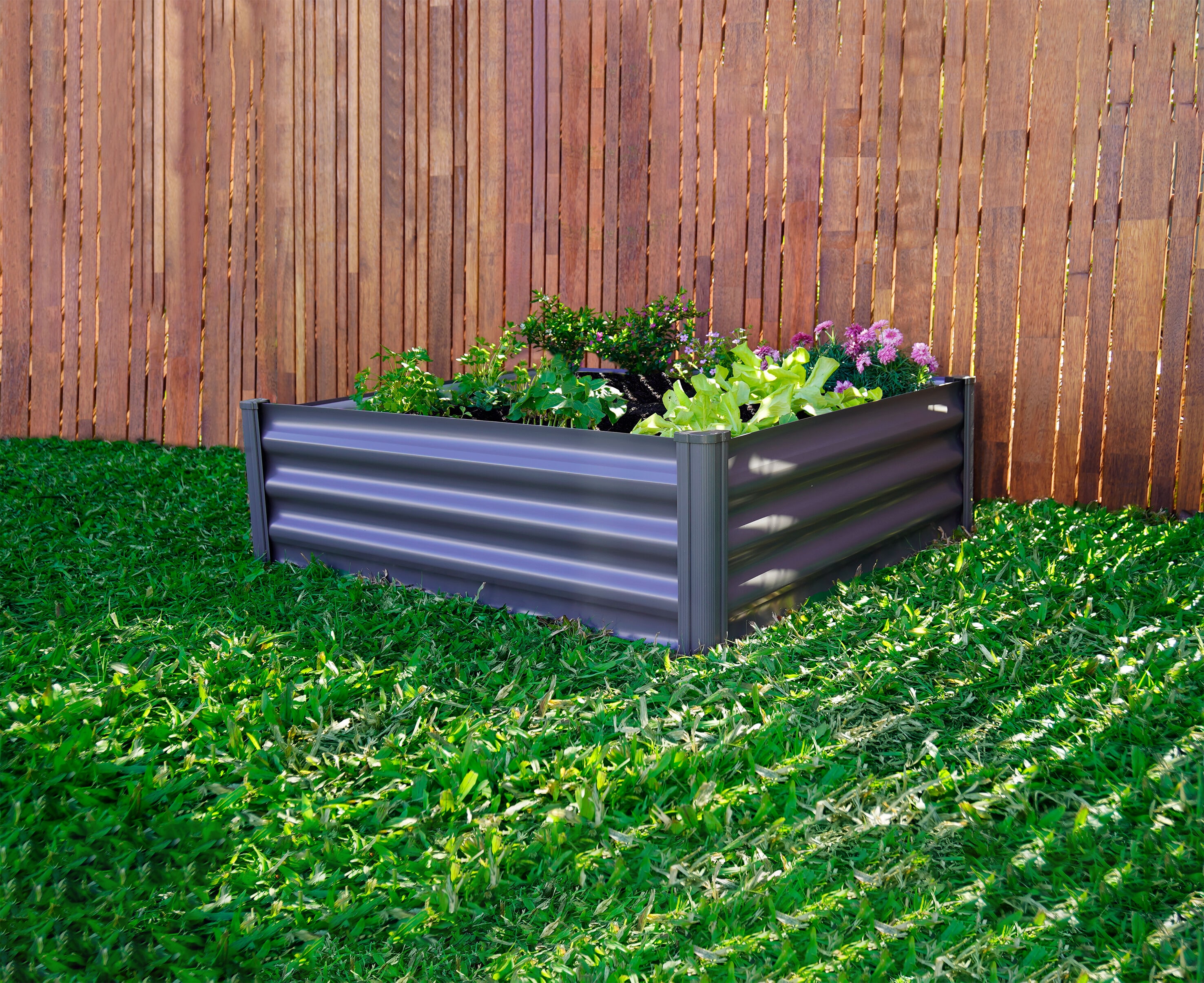 48" Gray Galvanized Steel Raised Garden Bed