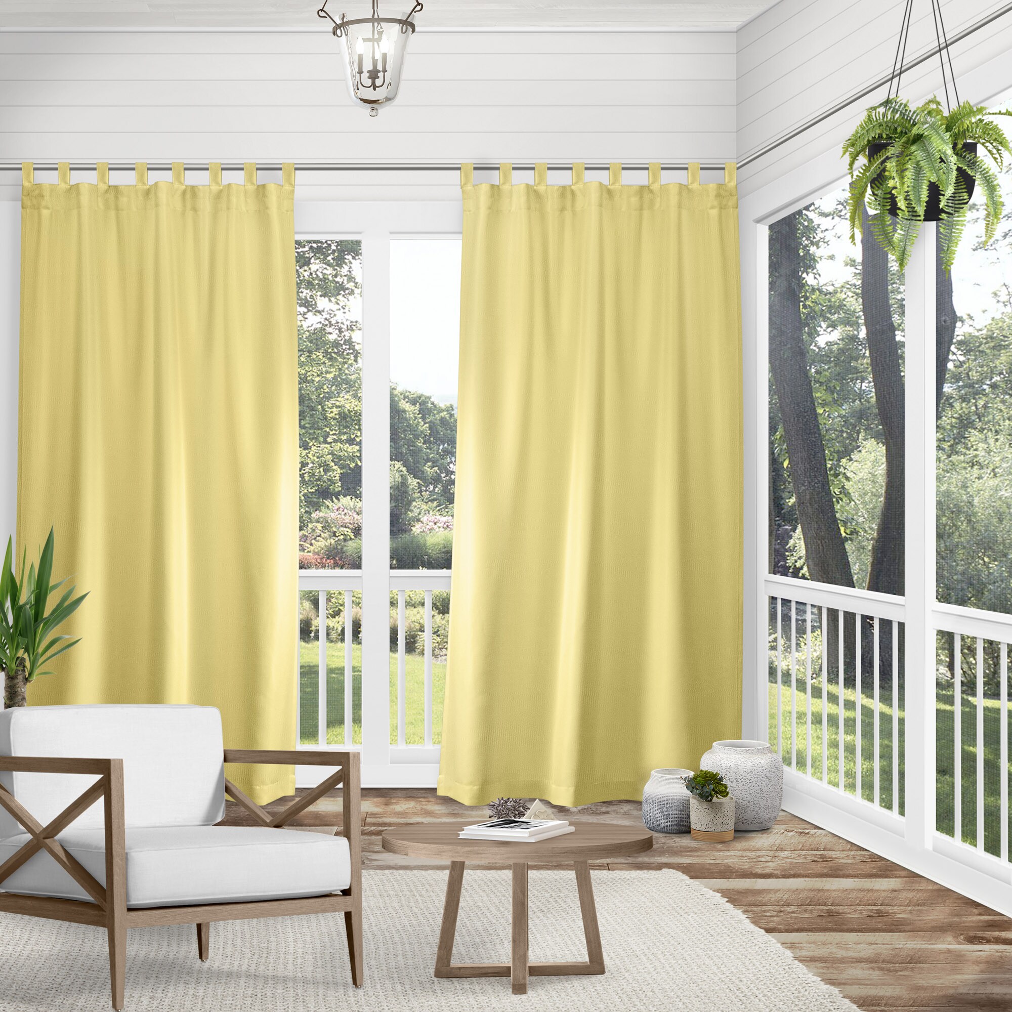 Sundress Yellow Polyester Light-Filtering Tab Top Curtain Panels