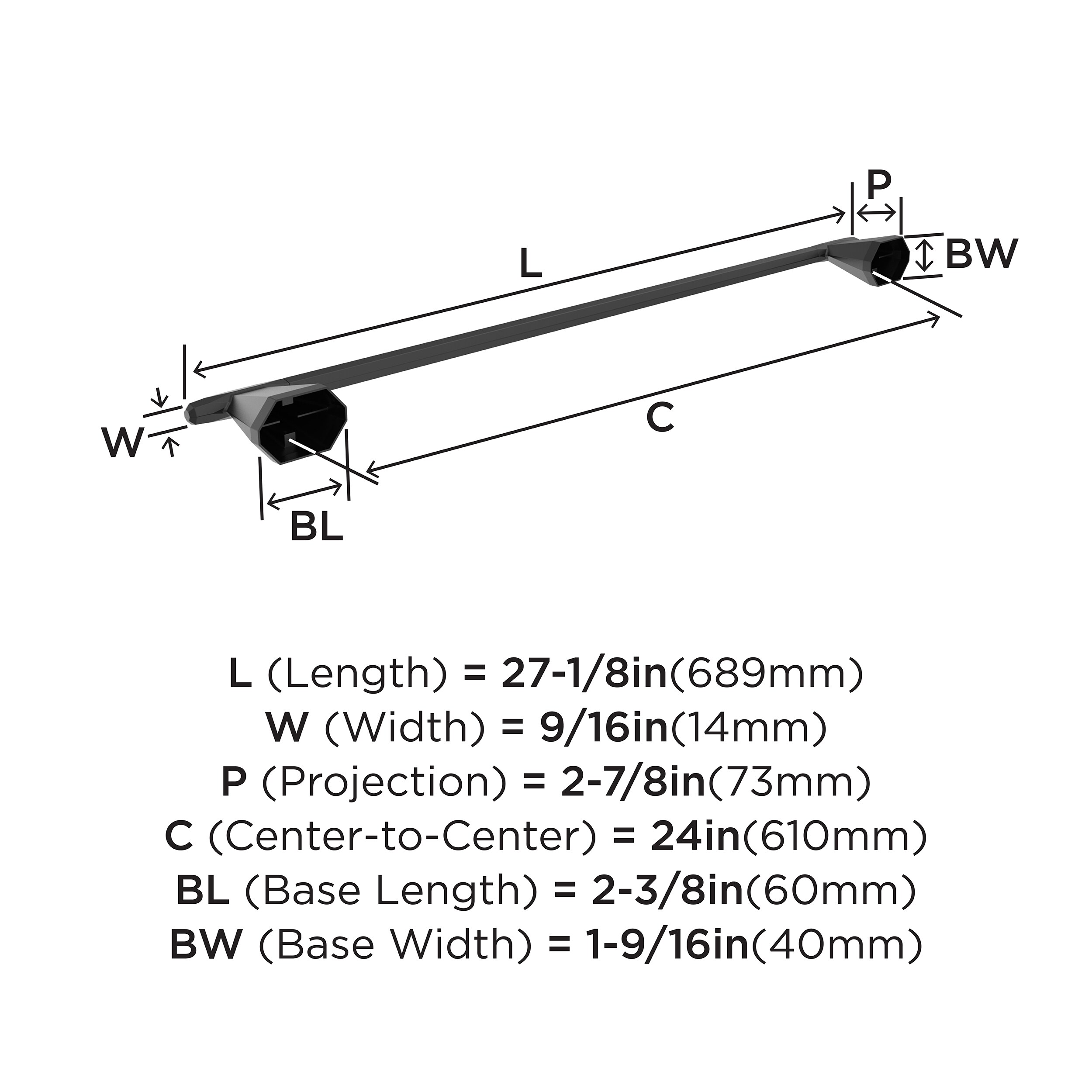 Matte Black 24-Inch Wall Mounted Towel Bar