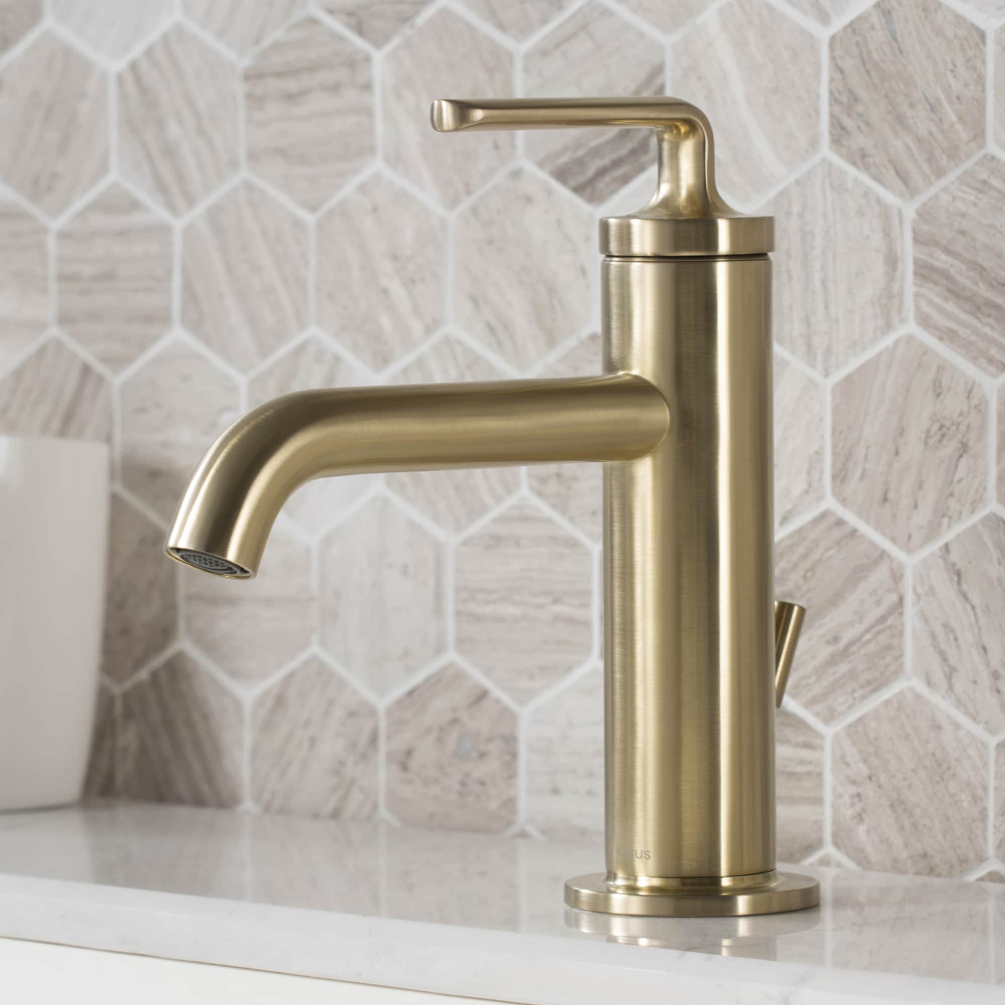 Kraus KBF-1221BG Ramus Brushed Gold Single hole 1-handle WaterSense Low-arc Commercial/Residential Handle Bathroom Sink Faucet with Drain