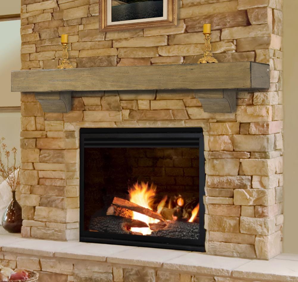 Country Living 48-in W x 5.5-in H x 9-in D Beach Sand Pine Hollow Farmhouse  Fireplace Mantel