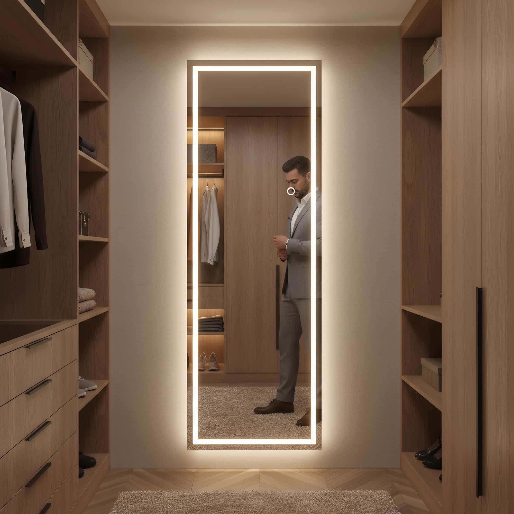 VERYKE  67 x 24 Rectangle Frameless Full-Length Tempered Mirror with Adjustable 3-Color LED Light