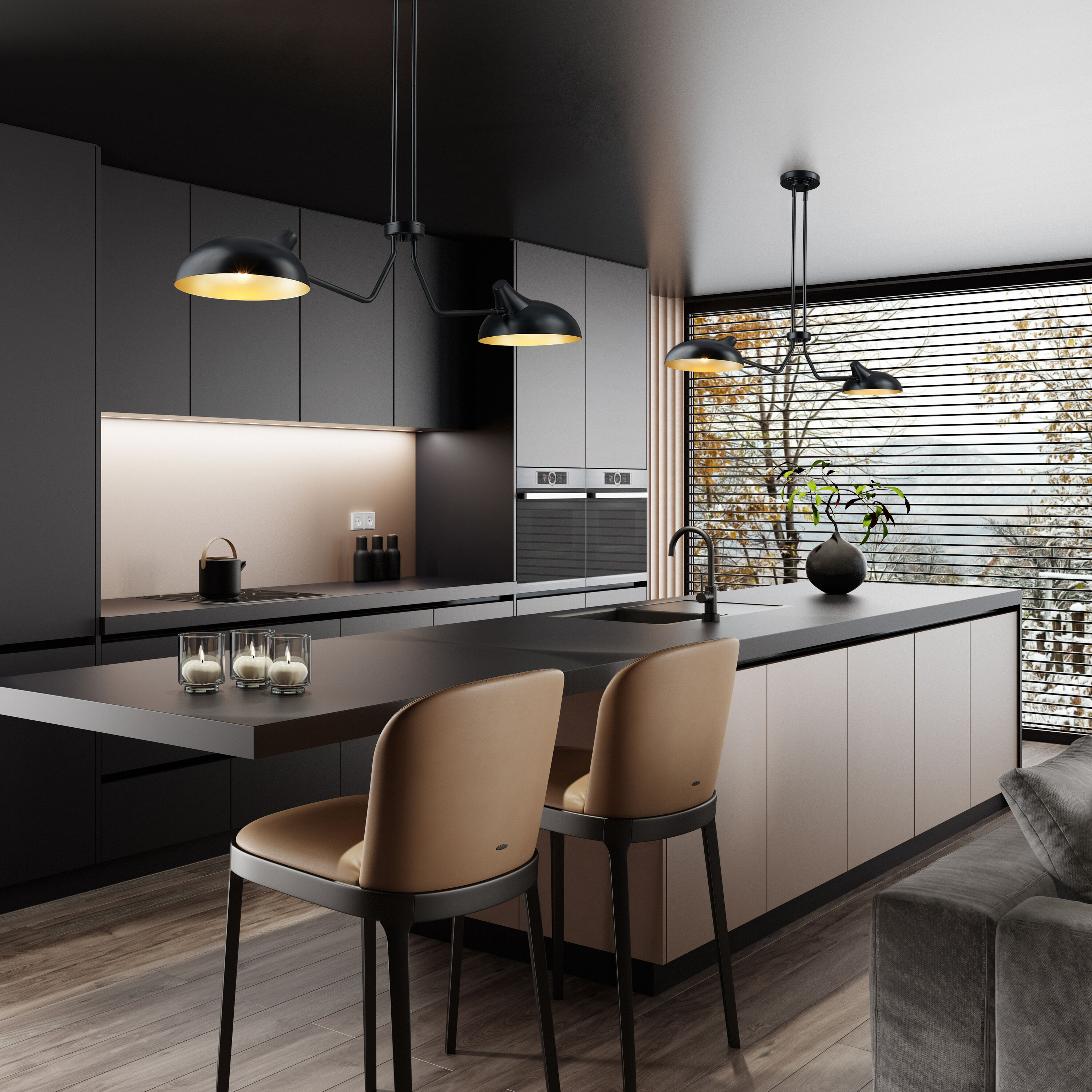 Bellamy Matte Black and Gold 46" Steel Island Pendant Light