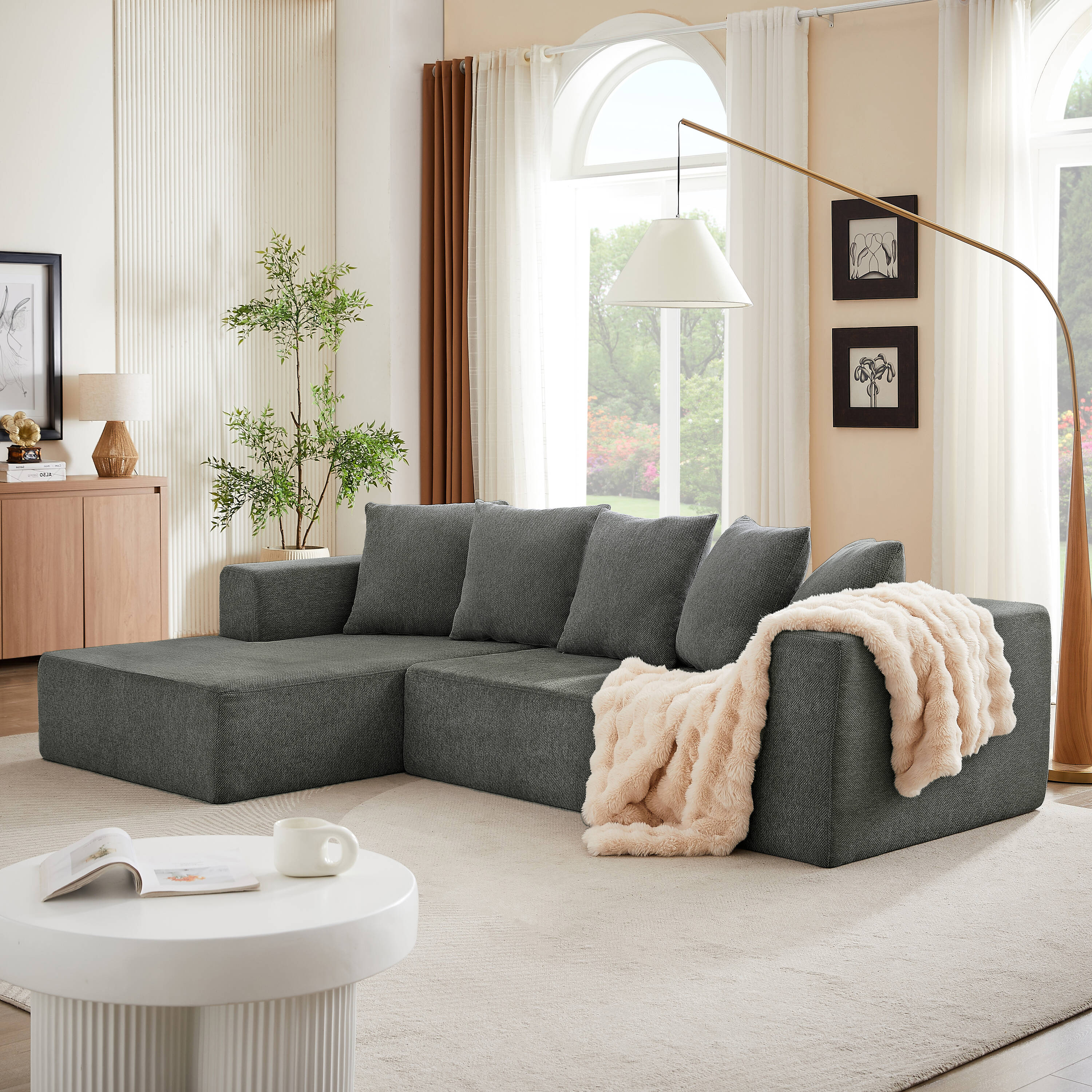 nicesure CWS00012 104.34-in Modern Grey Chenille Fabric Sectional
