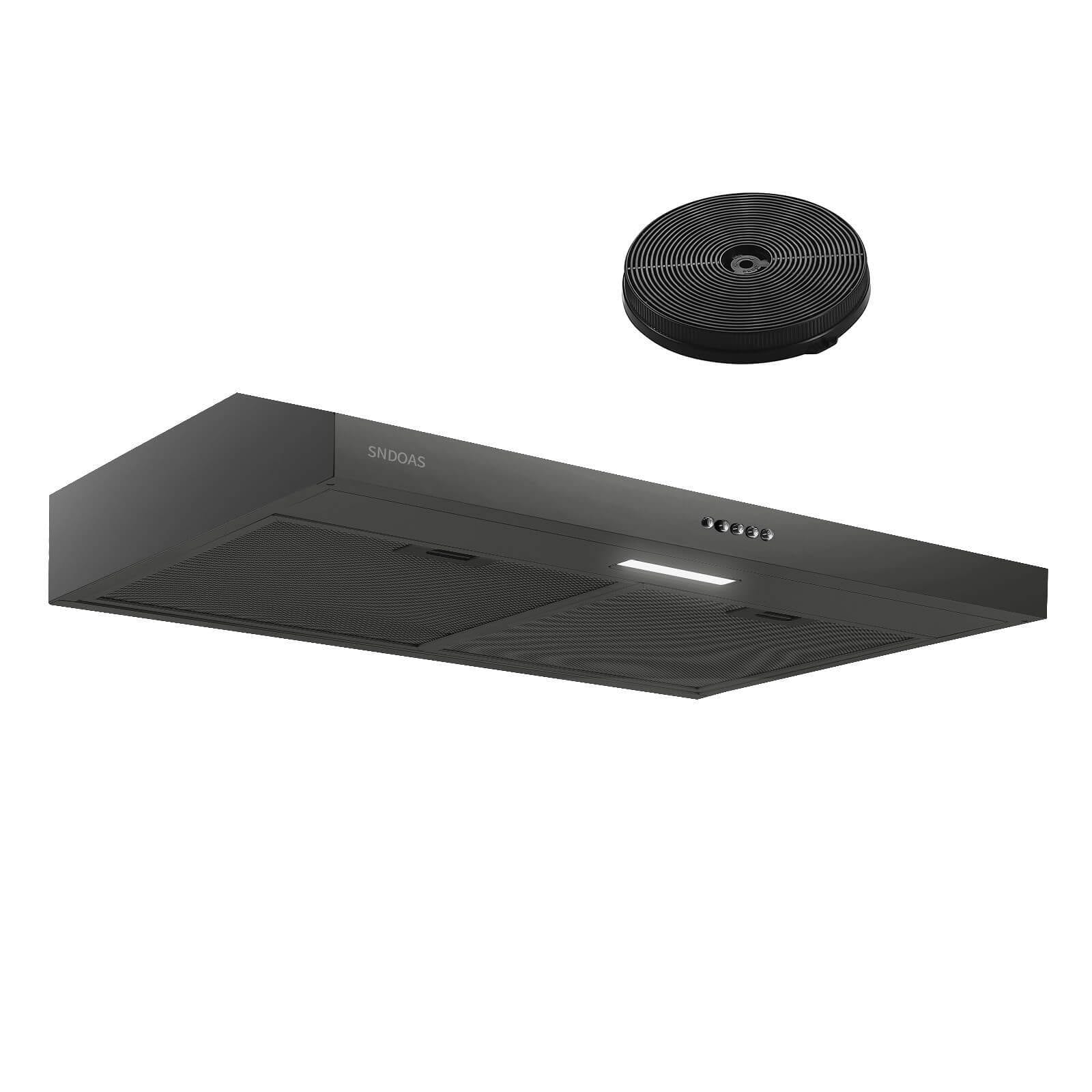Kahomvis GEHT-QPD0-KURU 30 inch Ductless 230-CFM Recirculating Black Under Cabinet Range Hood with Charcoal Filter