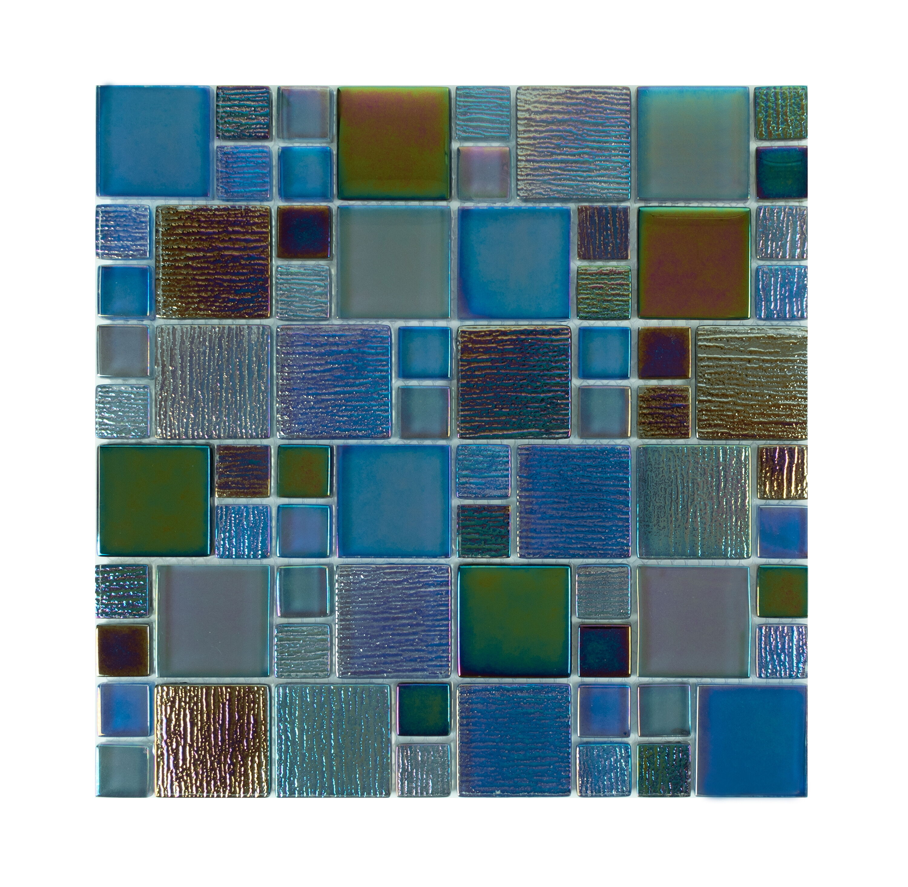 WS Tiles WST-RF75 Swimming Pool Series Deep Bayou 12-in x 12-in Iridescent Glass Versailles Mosaic Wall Tile (5-sq. ft/ Carton)