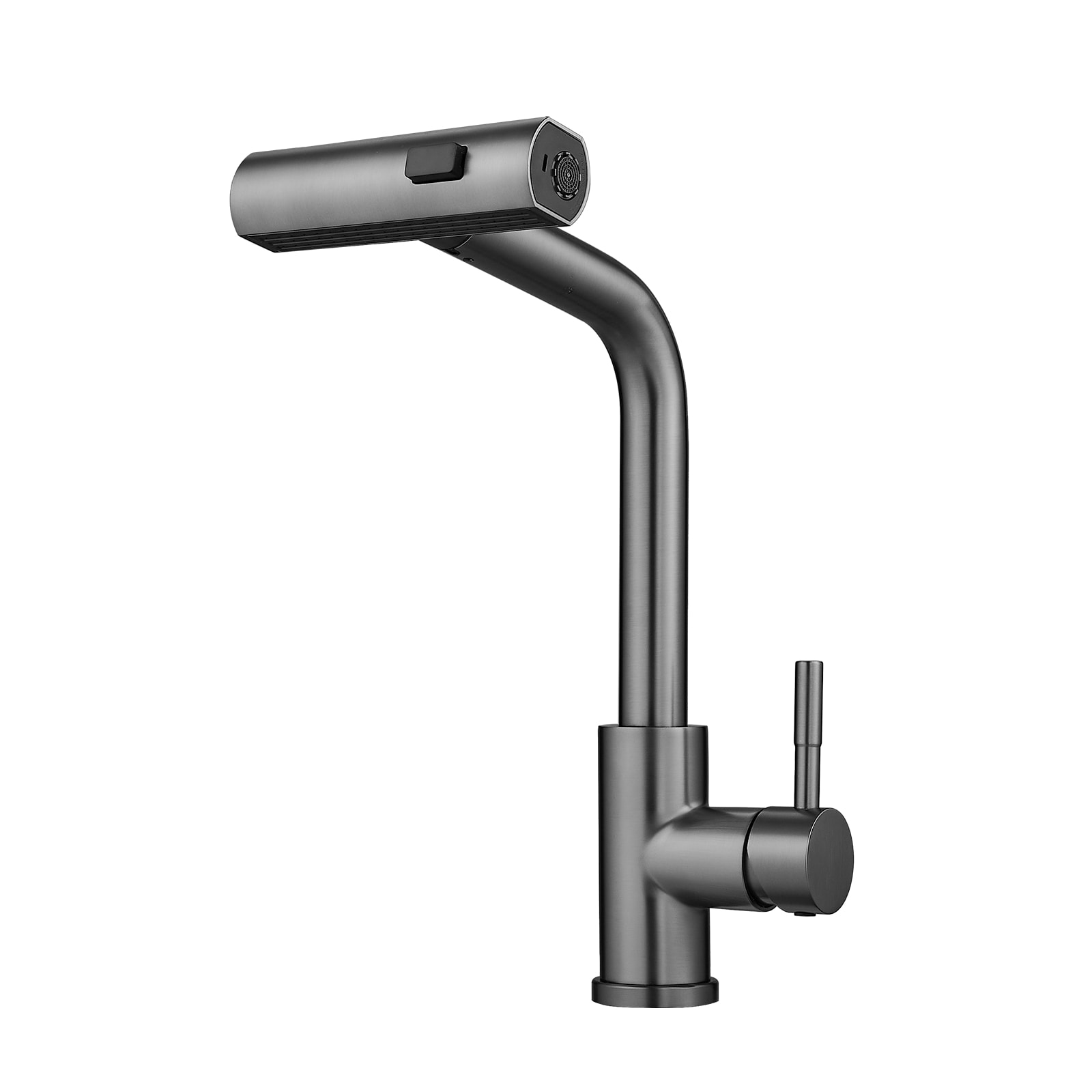 LOVMOR  Grey Stainless Steel 4 inch Single Hole Pull-Down Kitchen Faucet with Sprayer 3 Spray Modes 360 Degree Swivel