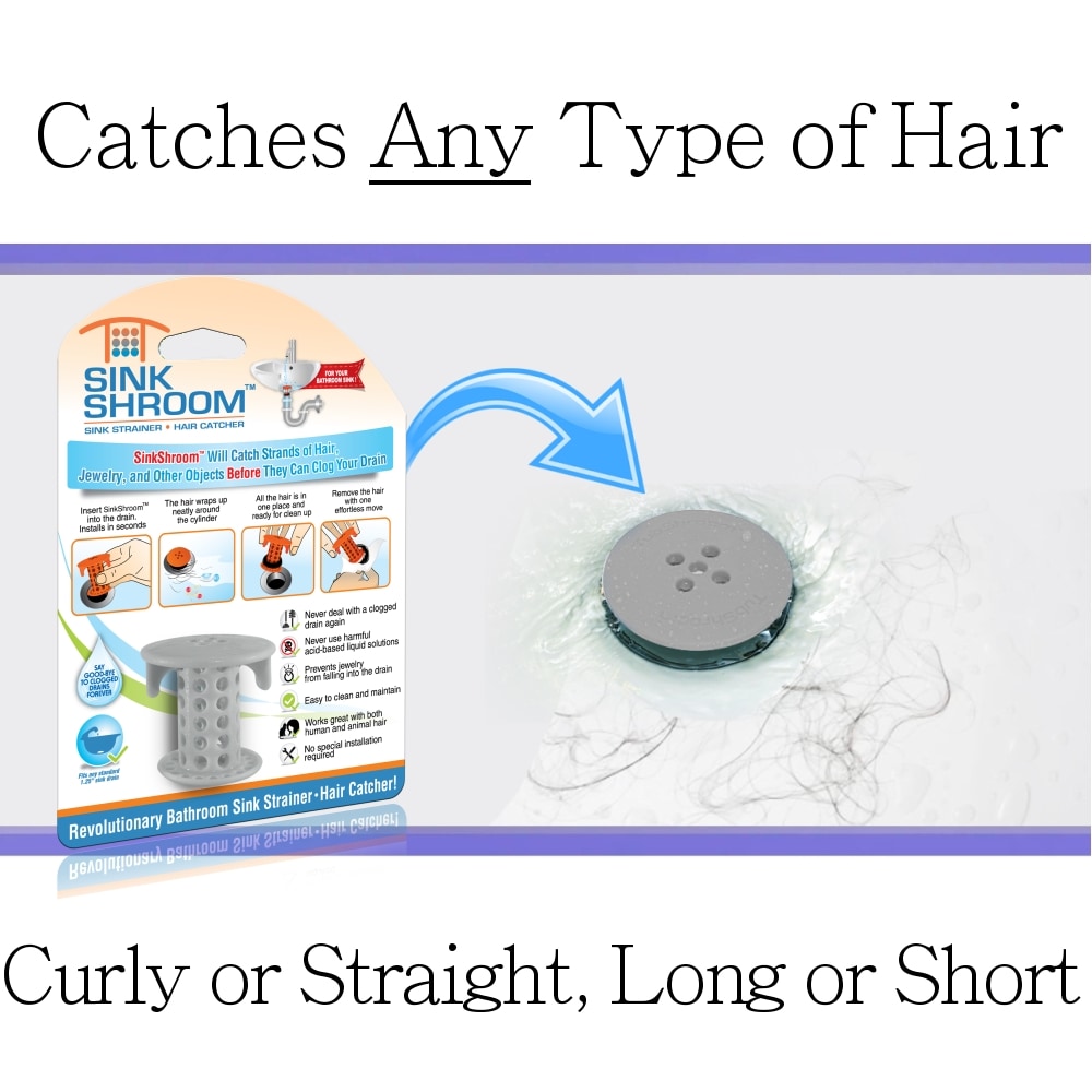 SinkShroom Gray Bathroom Sink Drain Protector Hair Catcher, Ice