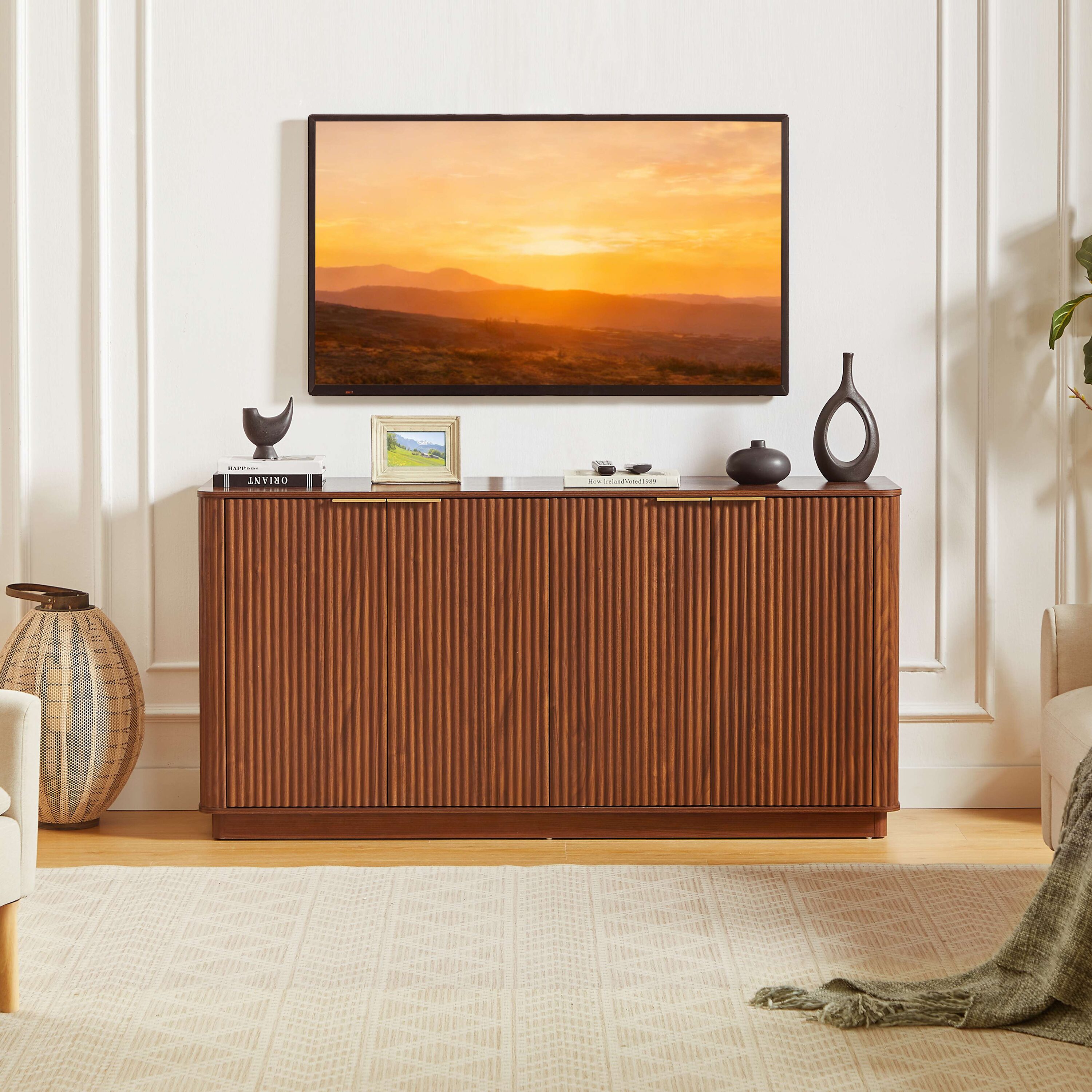 Vynxaria Walnut 32 in H Accent Cabinet Office Storage Cabinet with 4 ...