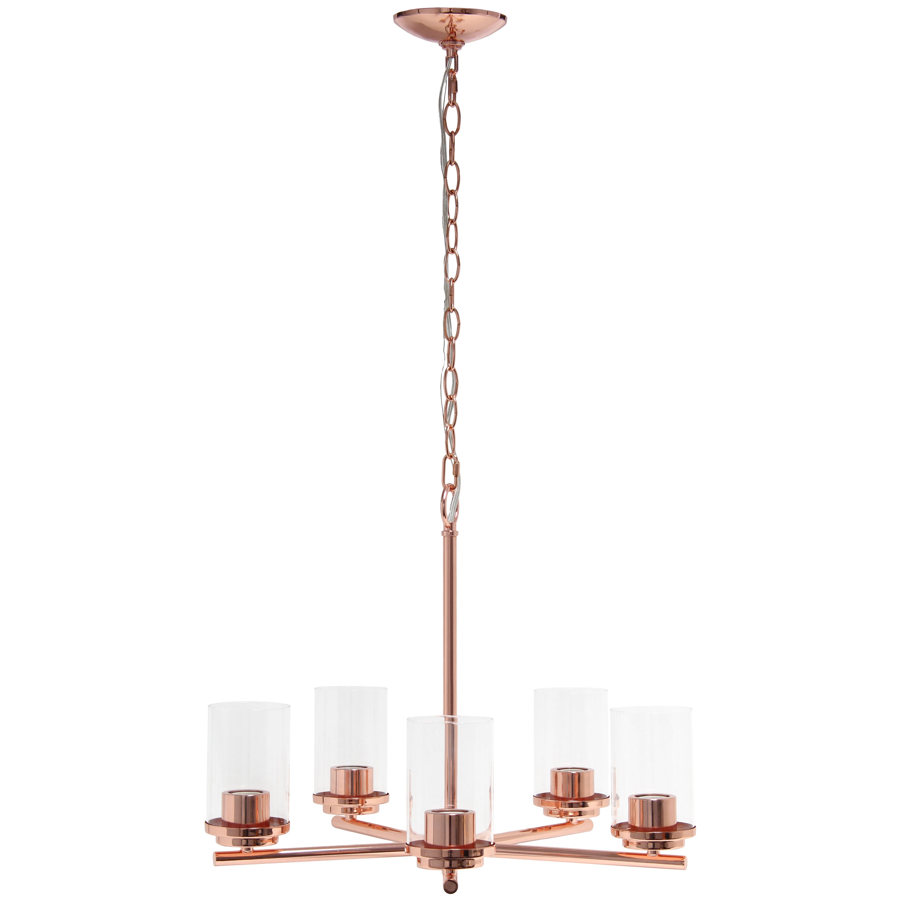 Elegant Rose Gold 5-Light Glass Pendant Chandelier, 20.5in