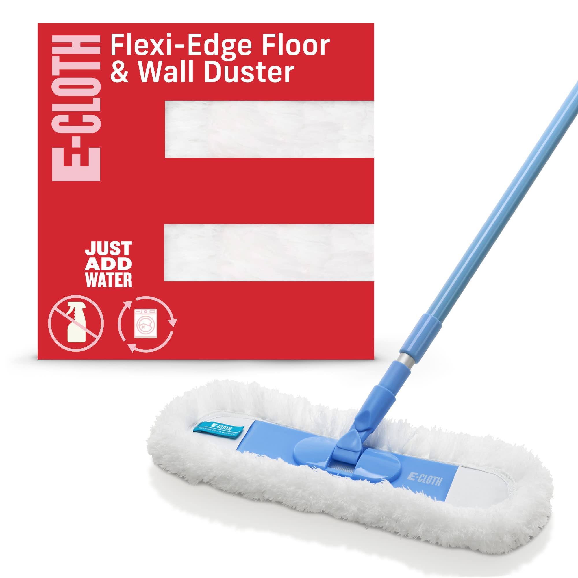 E-Cloth  Flexi-Edge Floor Wall Duster with Telescoping Aluminum Handle Reusable Poly-Fiber Head 100-Wash Guarantee 1-Pack