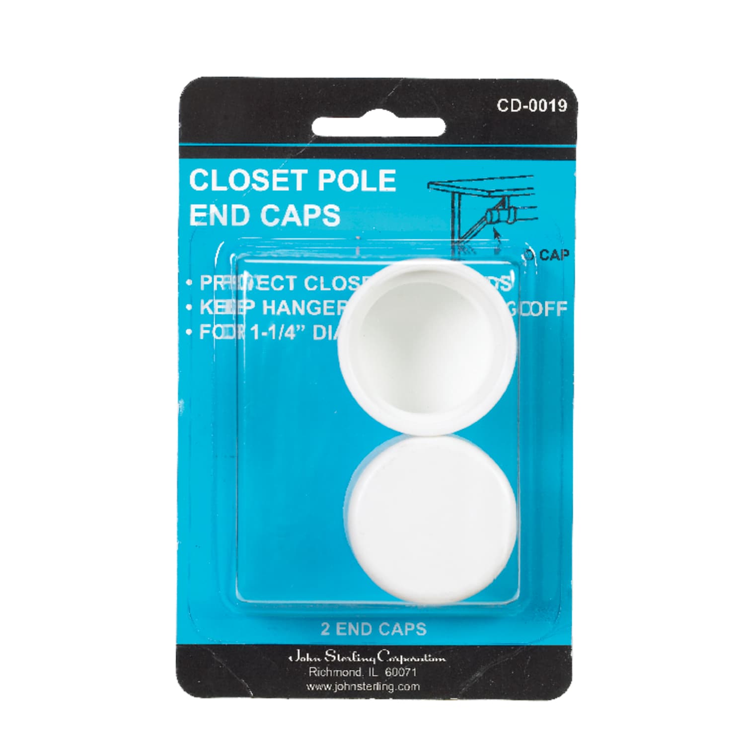 Knape & Vogt John Sterling Pro 1-1/4 in. L x 1-1/4 in. Dia. White Plastic Closet Rod Support