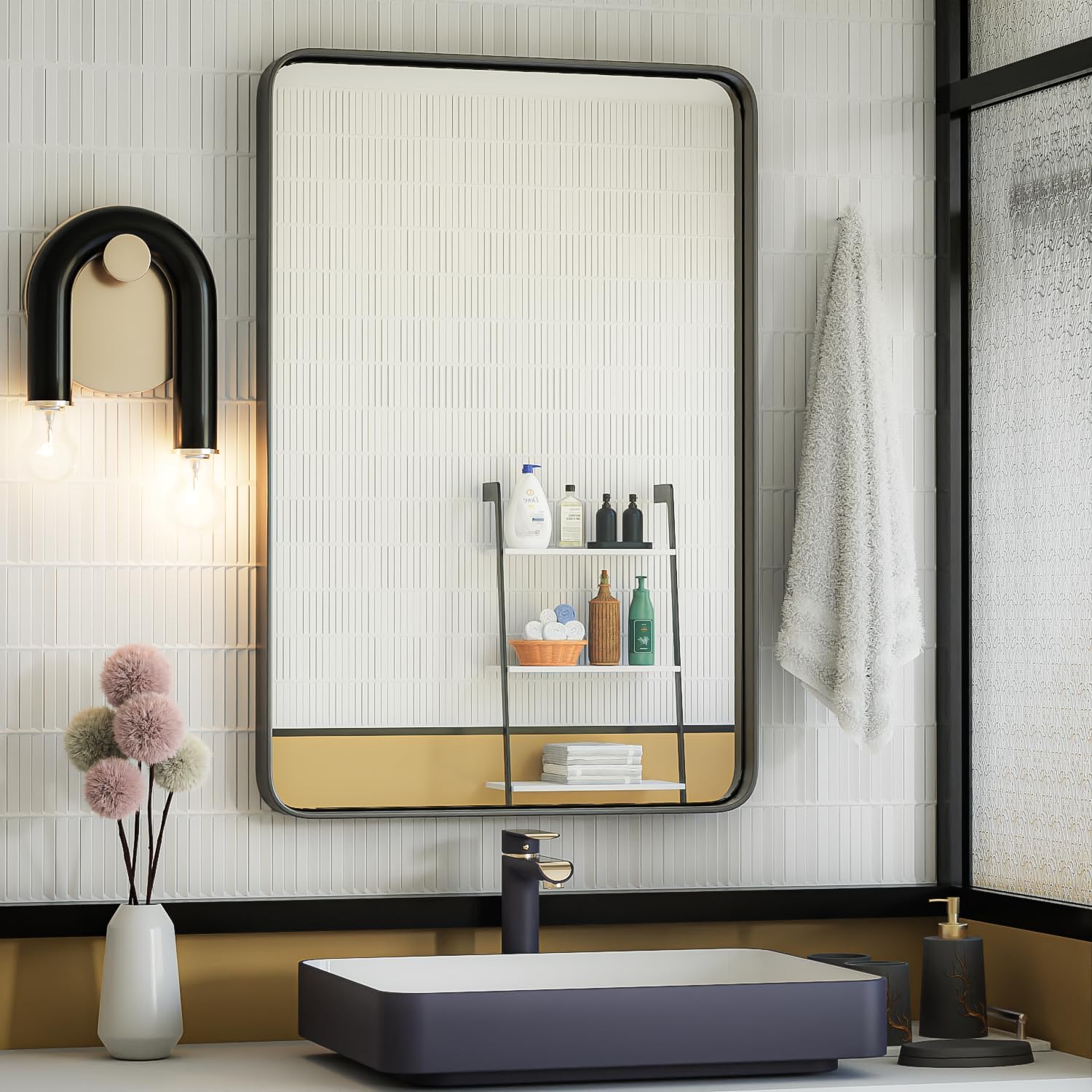 waterpar WPLO-2243 Aluminum 20-Inches x 28-Inches Polished Rectangle Bathroom Vanity Mirror ( Black )