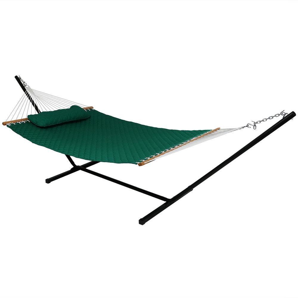 Mountainside Sunnydaze Quilted Fabric Hammock Two Person with Spreader Bars Heavy Duty 450 Pound Capacity