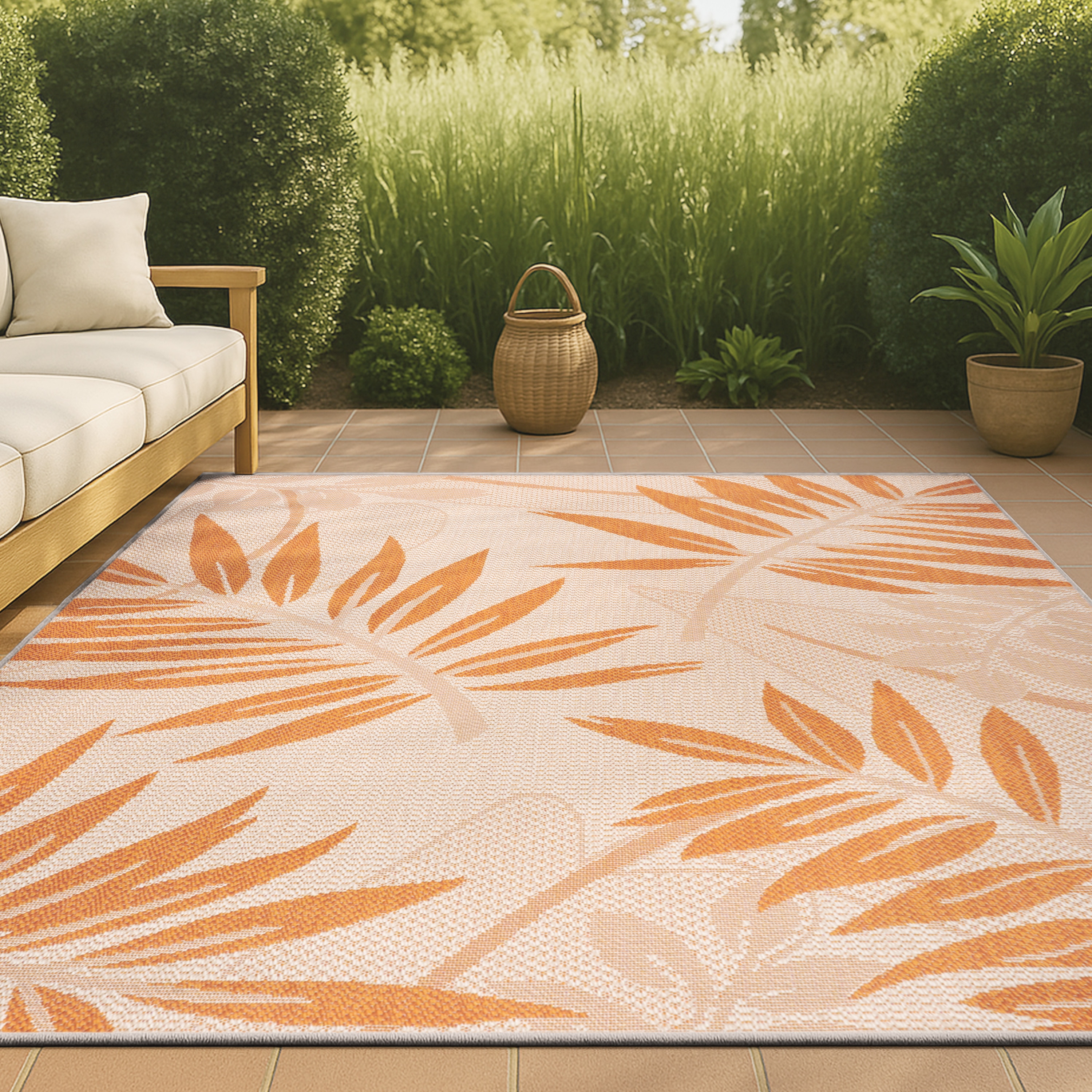 JONATHAN  Y SMB208A-3 Santa Monica Havana Tropical Palm Leaf 3 x 5 (ft) Loomed Polypropylene Cream/Orange Rectangular Indoor/Outdoor Floral/Botanical Tropical Area rug