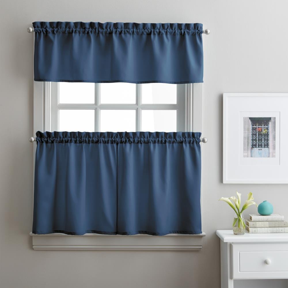 CHF 1F44370YNY Solid twill 36-Inches White Polyester Rod pocket Valance and tier set