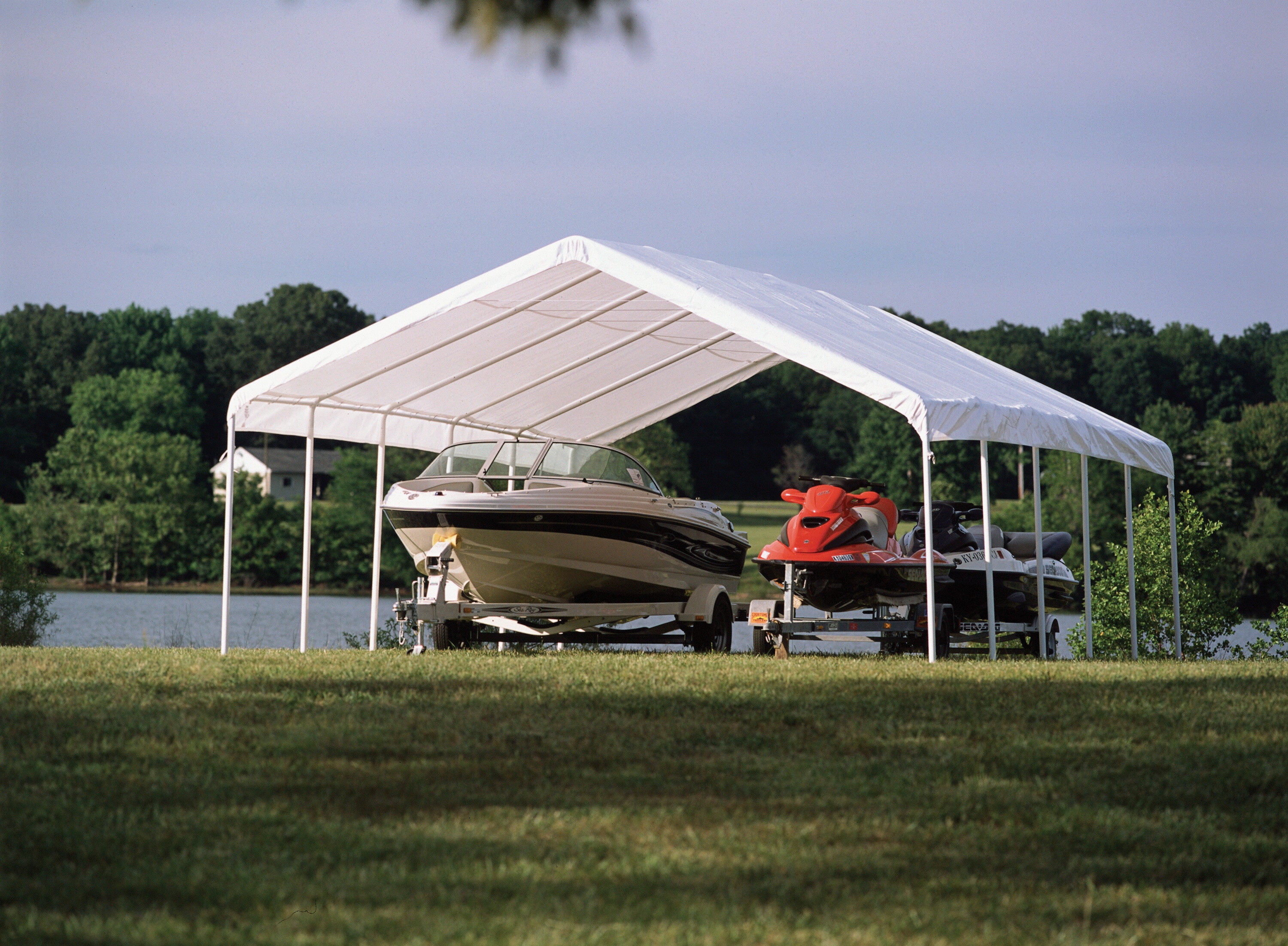 Super Max 18' x 30' White Polyethylene Canopy with Steel Frame