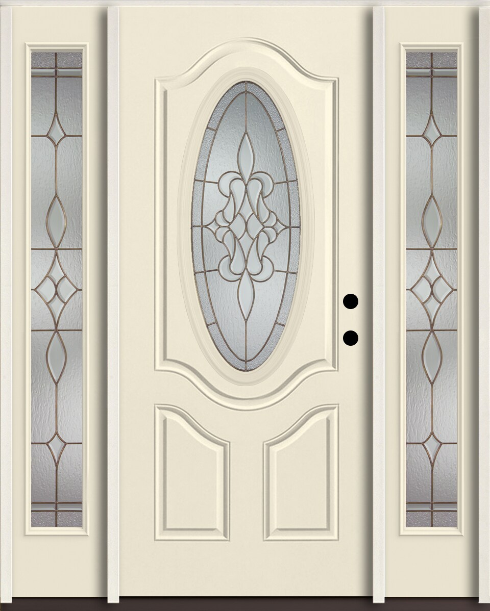 RELIABILT LO964418 Stately 60-in x 80-in x 4-5/8-in Fiberglass Oval lite Left-hand inswing Bisque Paint Painted Prehung Single door with sidelights Front Door Insulating core Decorative glass