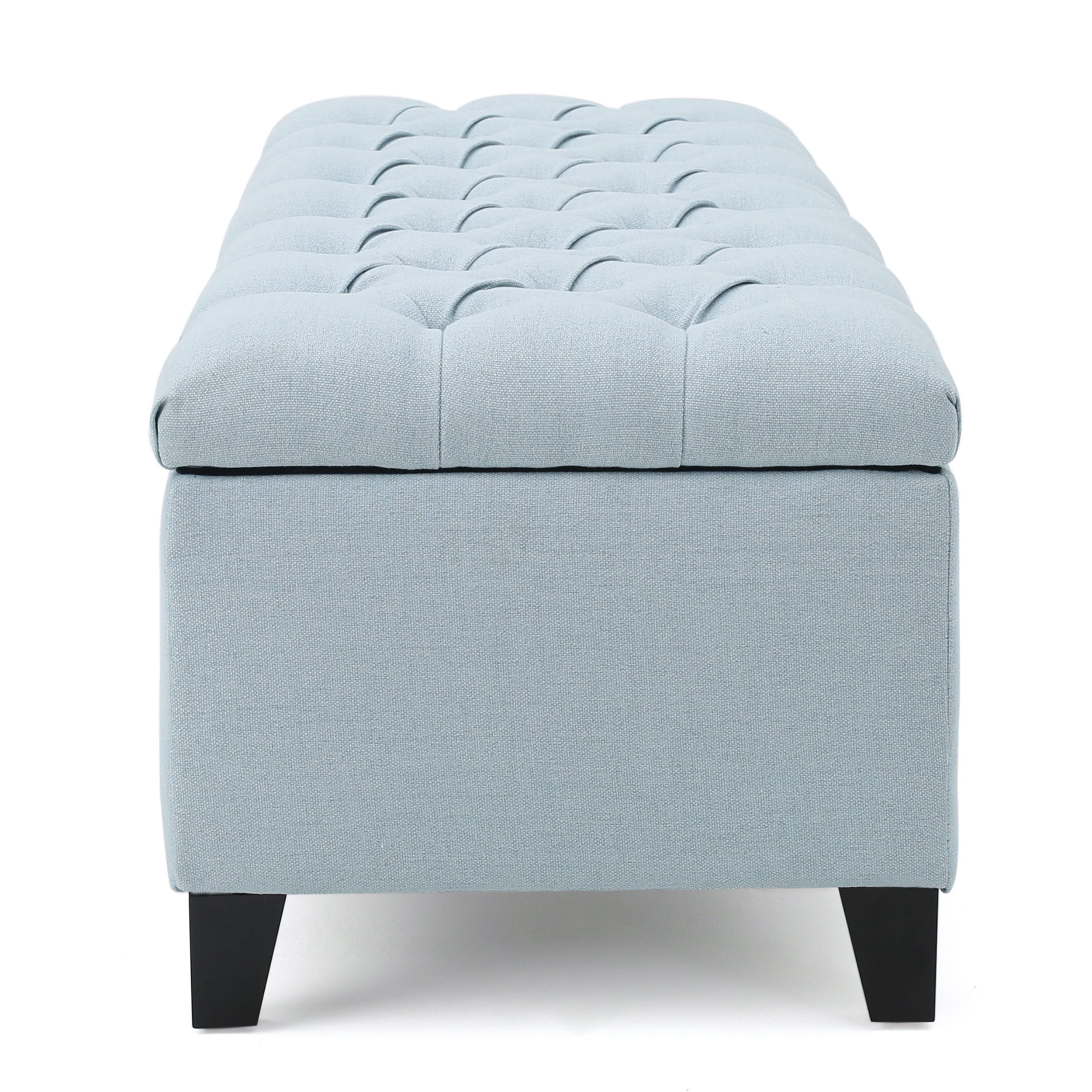 Light Blue Button-Tufted Upholstered Storage Ottoman Bench