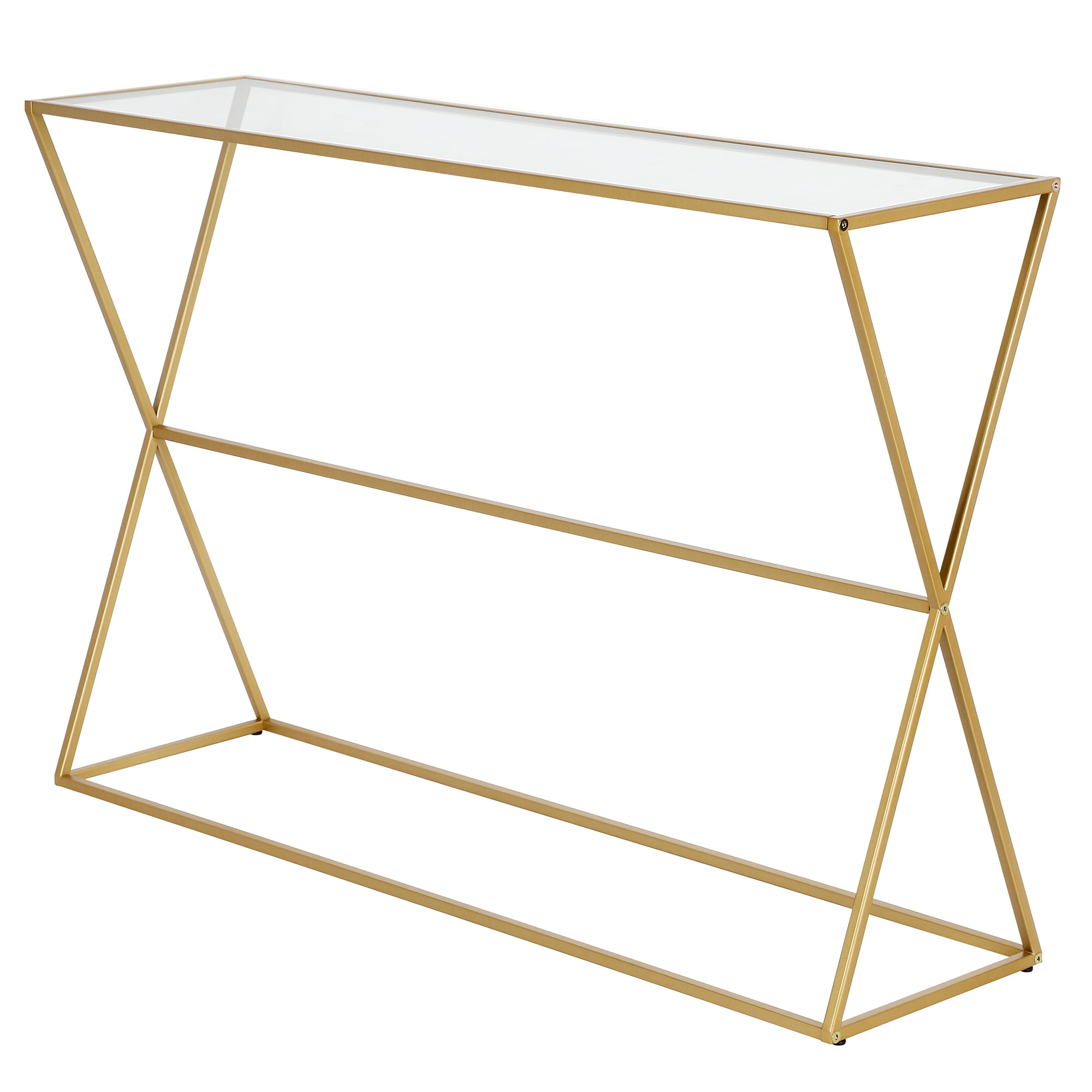 Streamlined Brass & Glass 45" Console Table with Storage