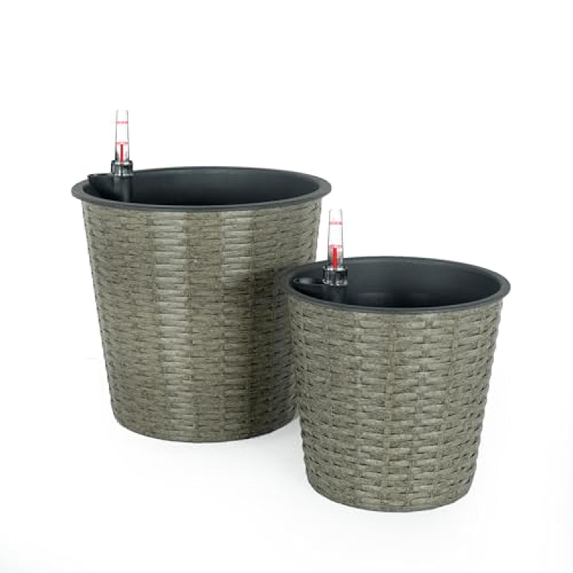 Miki Shinly JJ-4647-17DTY Rectangle 13.4-in W Medium Gray Plastic Indoor/Outdoor Planter with Self Watering