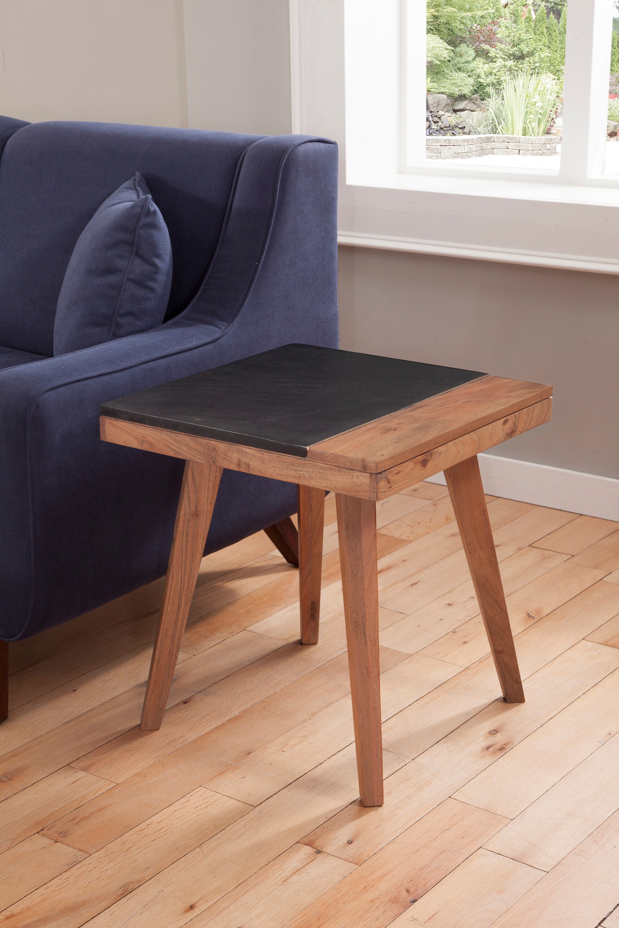 Caspian Slate and Natural Acacia Wood Square End Table