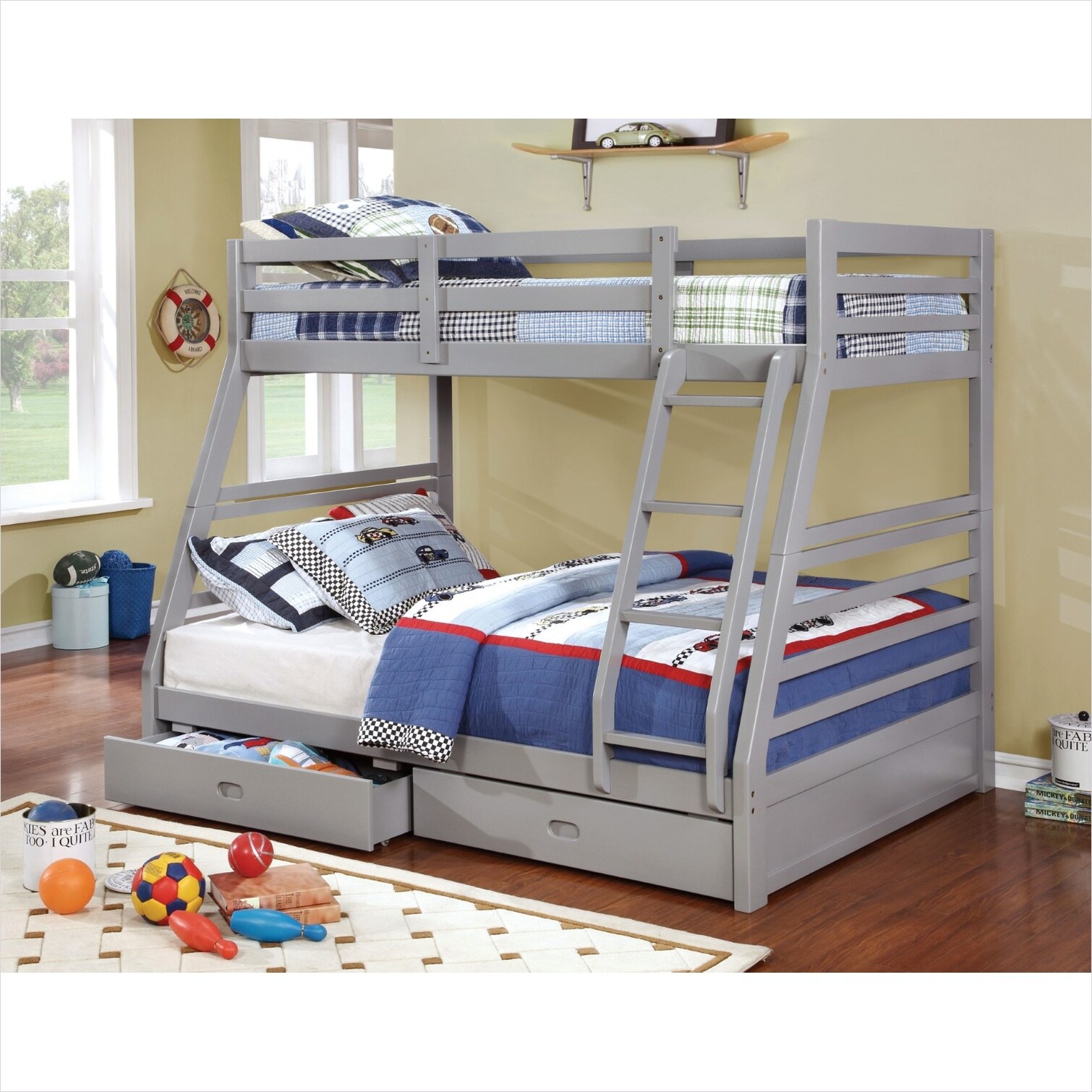 SunJet Twin over Full Bunk Bed with Two Drawers and Ladder Modern ...