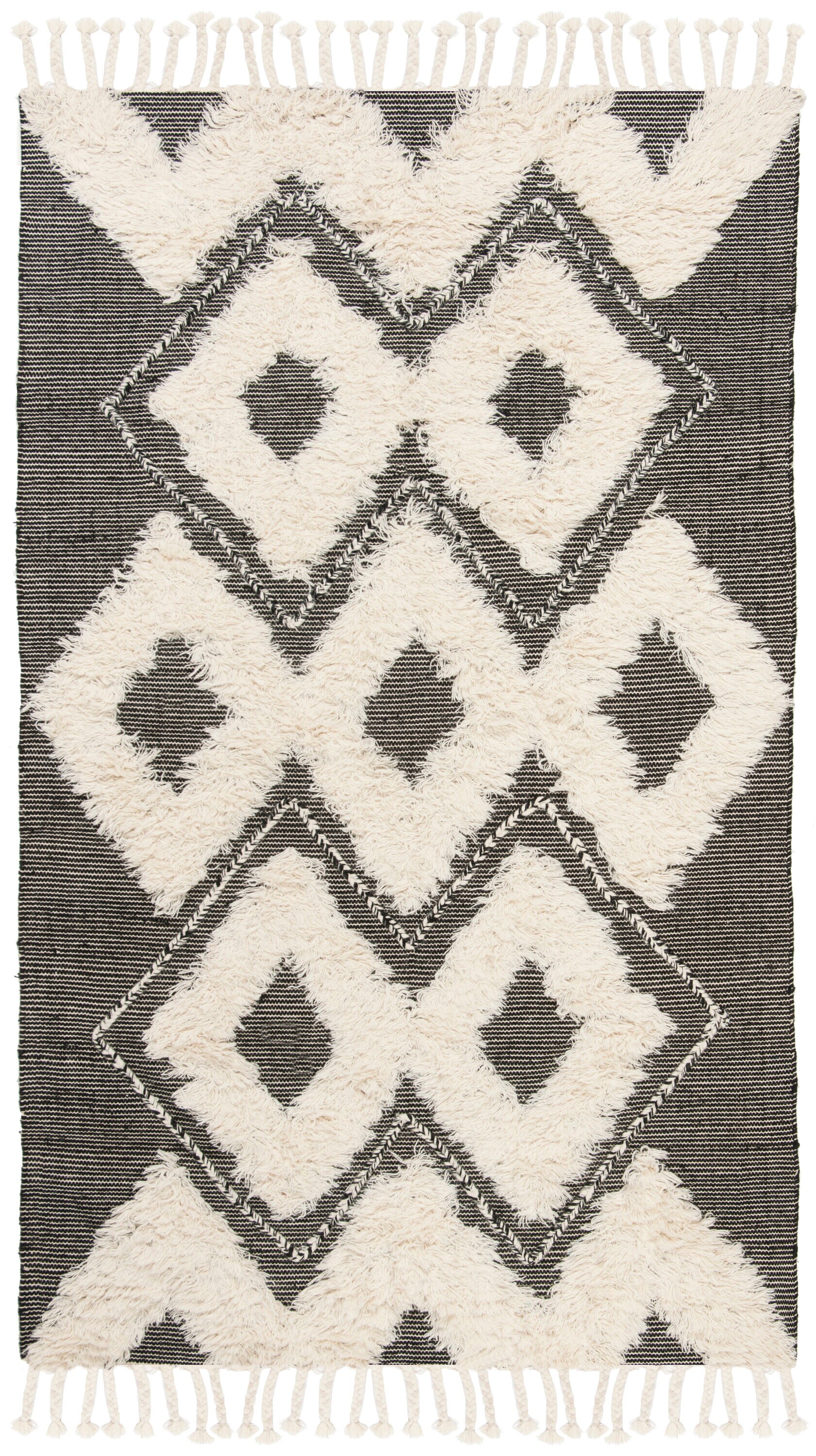 Reversible Hand-Knotted Black Wool 6' x 9' Rectangular Area Rug