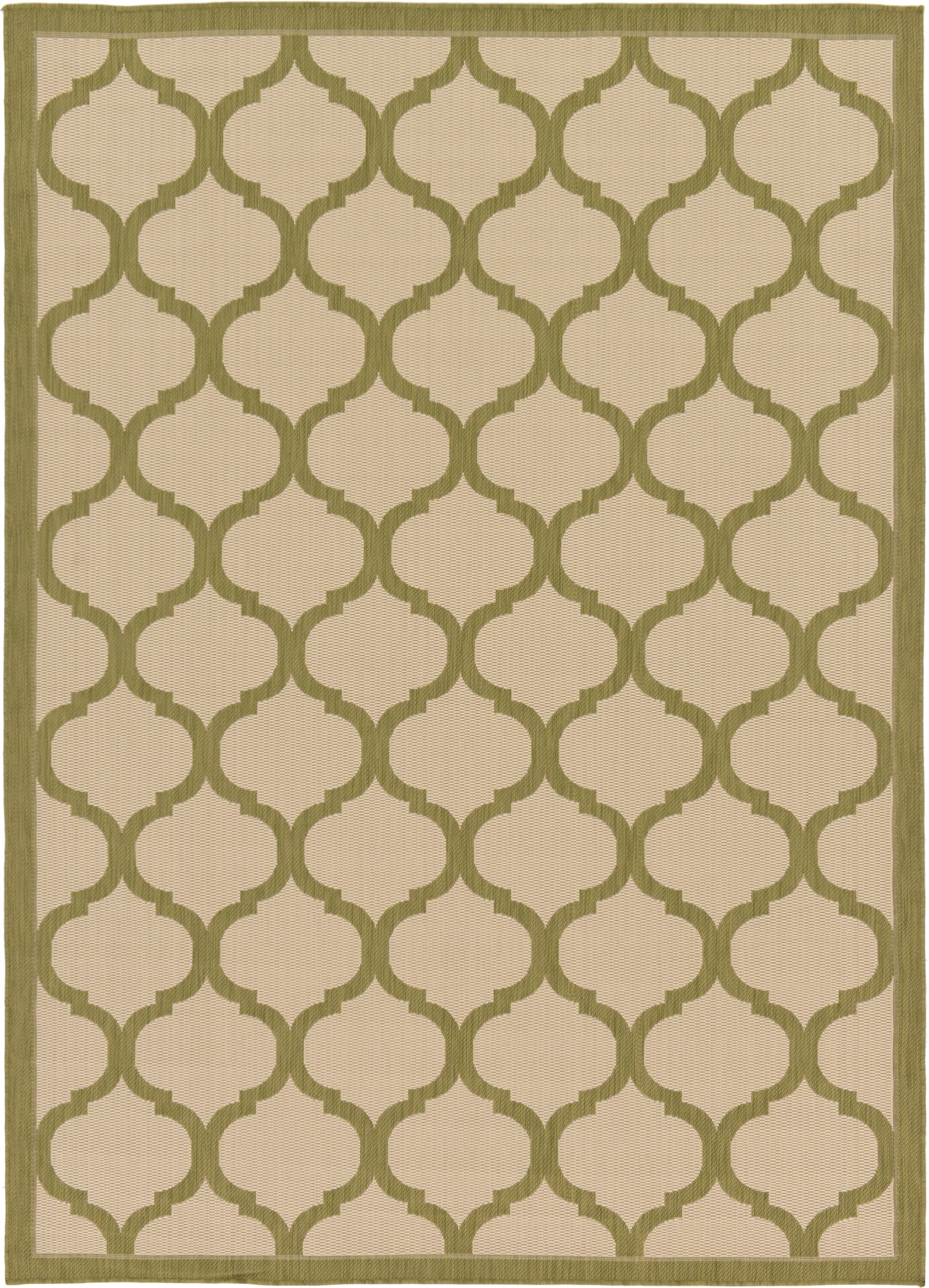 Unique Loom 3127186 Moroccan Outdoor 7 x 10 (ft) Loomed Polypropylene Olive/Beige Rectangular Indoor/Outdoor Geometric Mid-Century Modern Area rug