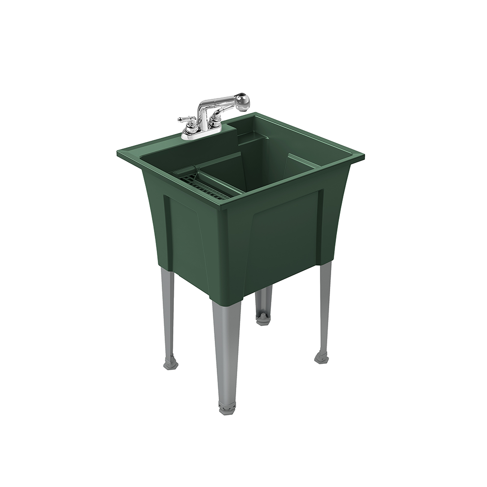 RuggedTub B24FK1-SL 24.25-in x 22-in 1 -Basin Forest Green Freestanding Utility tub with Drain with Faucet