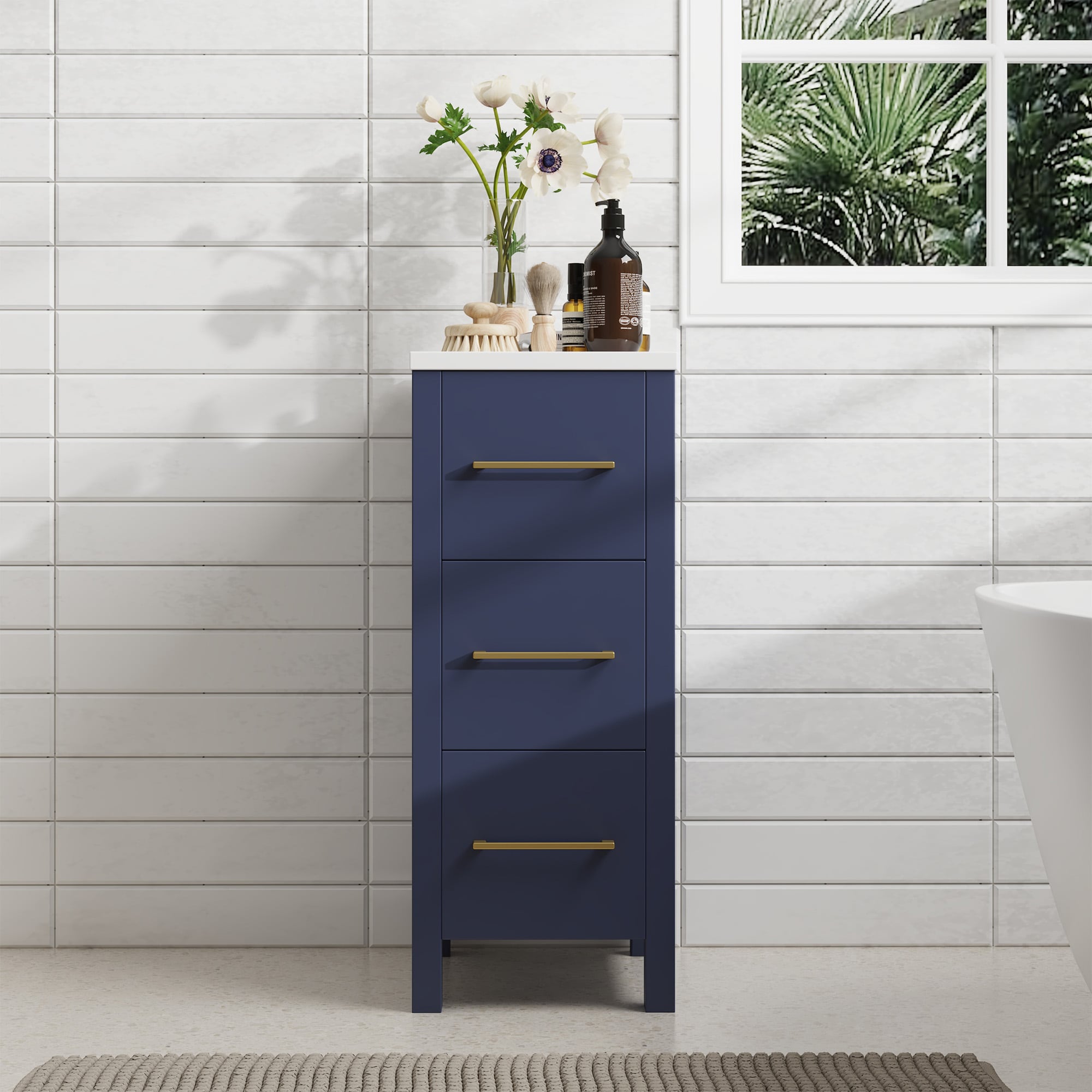 Vanity Art VA3112-B Ravenna 12-in Blue Bathroom Vanity with White Engineered marble Top