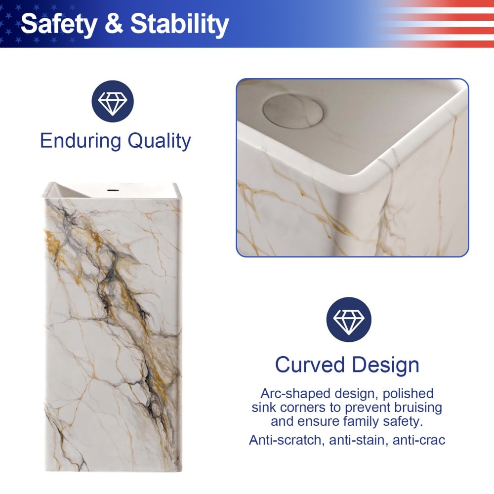 Rainlex 17.7 in Solid Surface Freestanding Pedestal Bathroom Sink ...