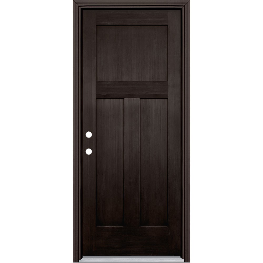Masonite 6277 Winslow 32-in x 80-in x 4-9/16-in Fiberglass No glass Right-hand inswing Walnut Stained Prehung Front Door with Brickmould Insulating core