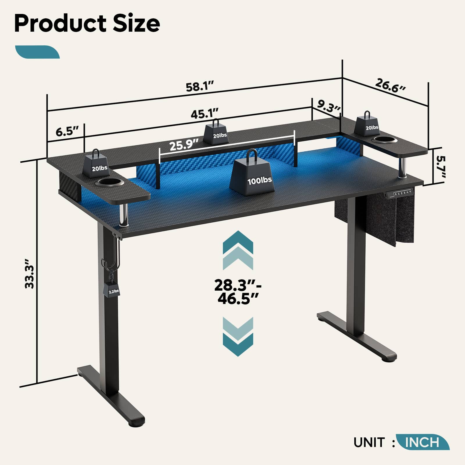 Bestier LOW-H1024147AUS-BLK desks - View #3