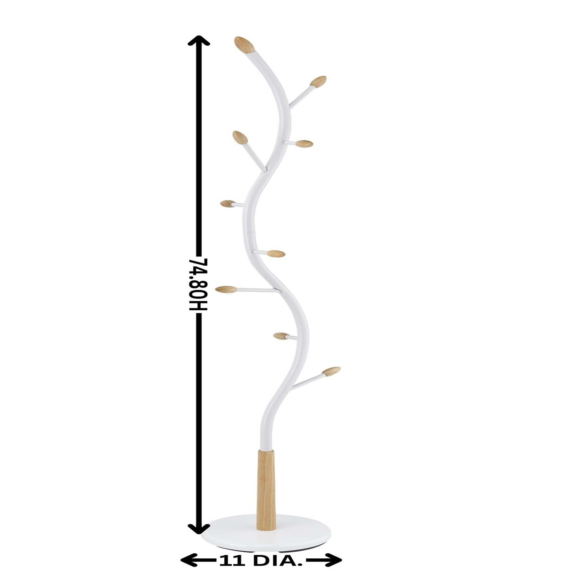 Black Metal Freestanding Coat Rack with Walnut-Tipped Hooks