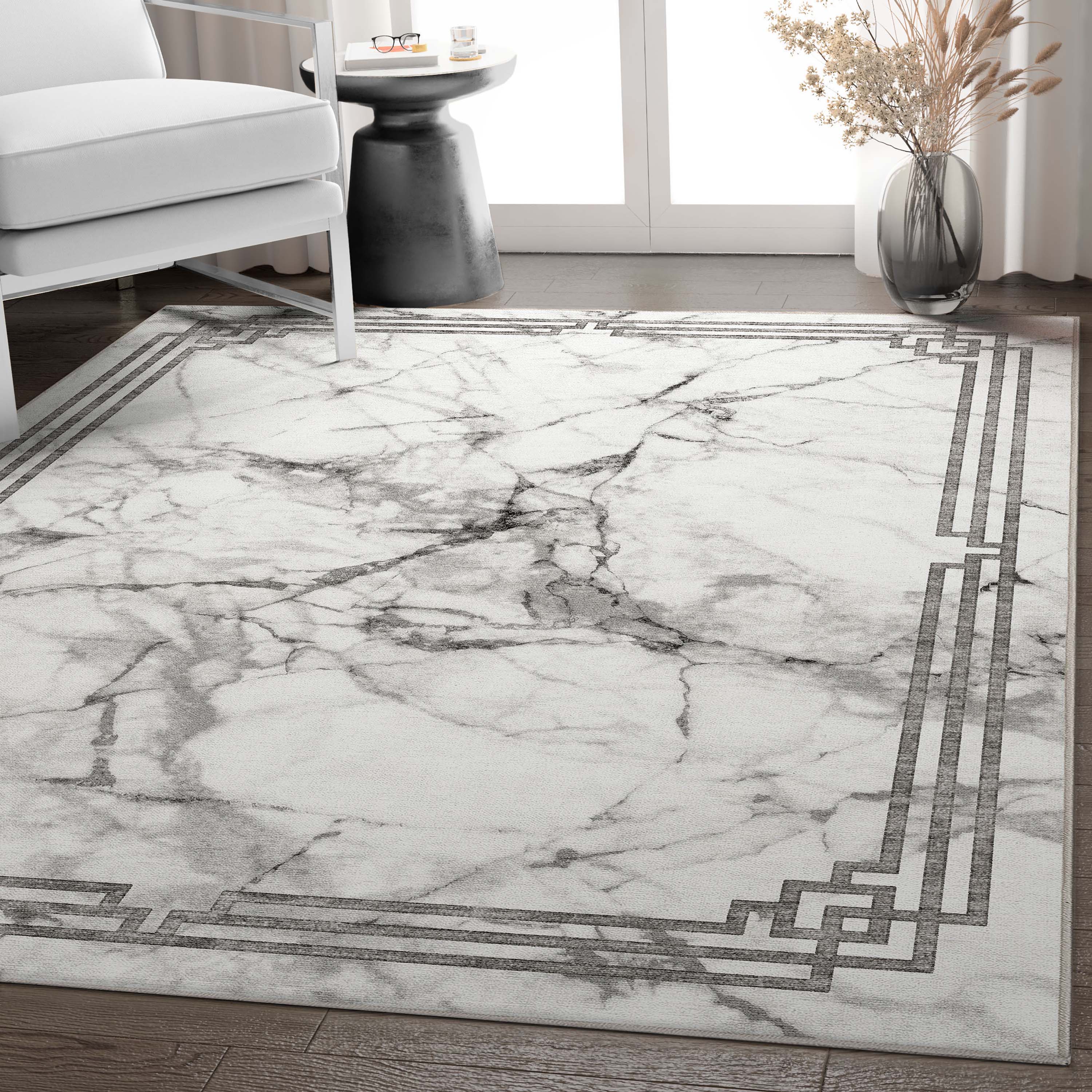 Well Woven W-HMB-03A-5 Huntington 5 x 7 (ft) Flatweave Polyester Gray Rectangular Indoor Abstract Mid-Century Modern Area rug