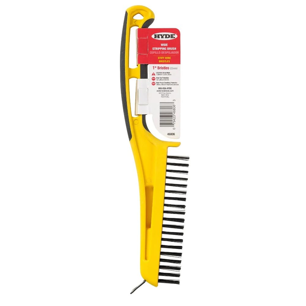 HYDE  46806 Wire Brush with Steel Scraper 14 in Rubber-Grip Handle