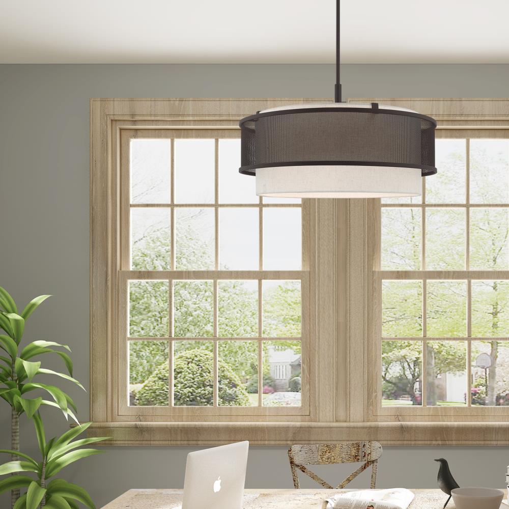 Braddock 5-Light Bronze Drum Pendant with Oatmeal Fabric Shade