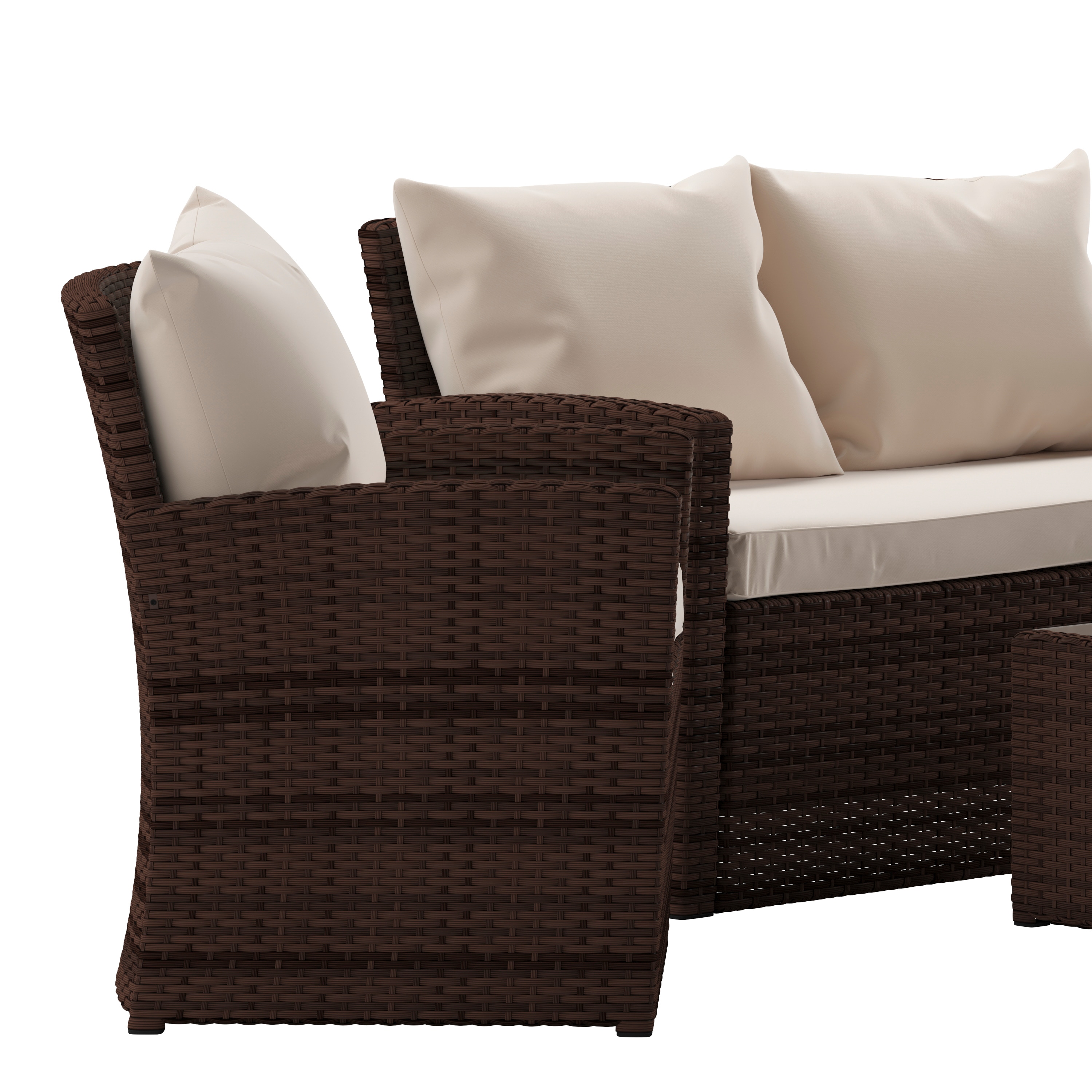 Brown and Beige 4-Piece Rattan Patio Set with Cushions