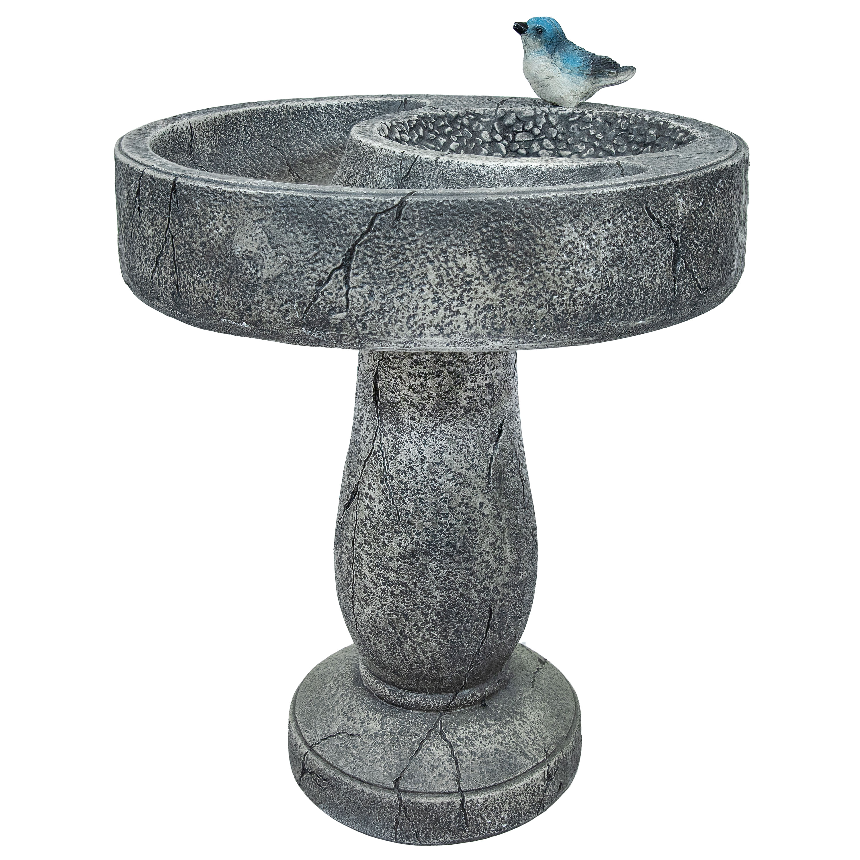 Gray Polyresin Bird Bath with Feeder Compartment, 27" Tall