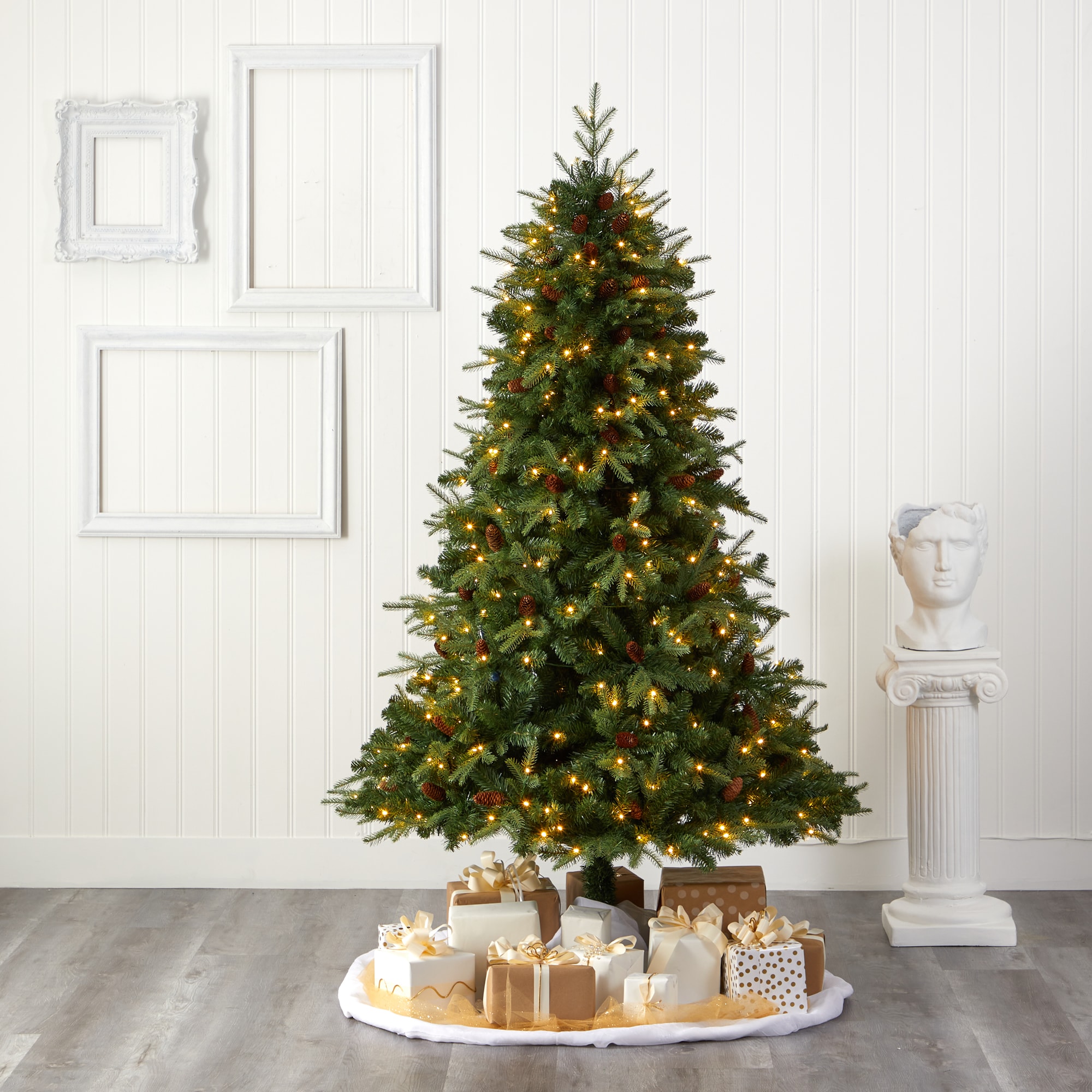 Nearly Natural 7-ft Spruce Pre-lit Artificial Christmas Tree with White ...