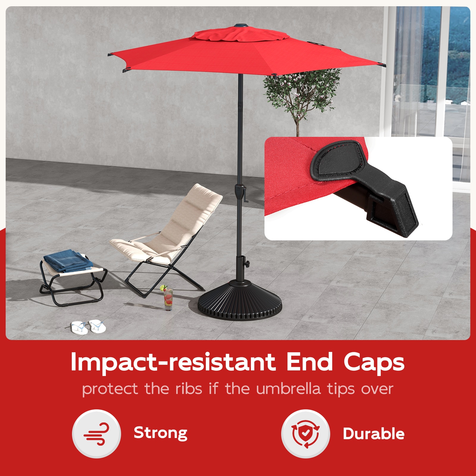Lyon 7.5ft Red Steel Market Patio Umbrella with Tilt
