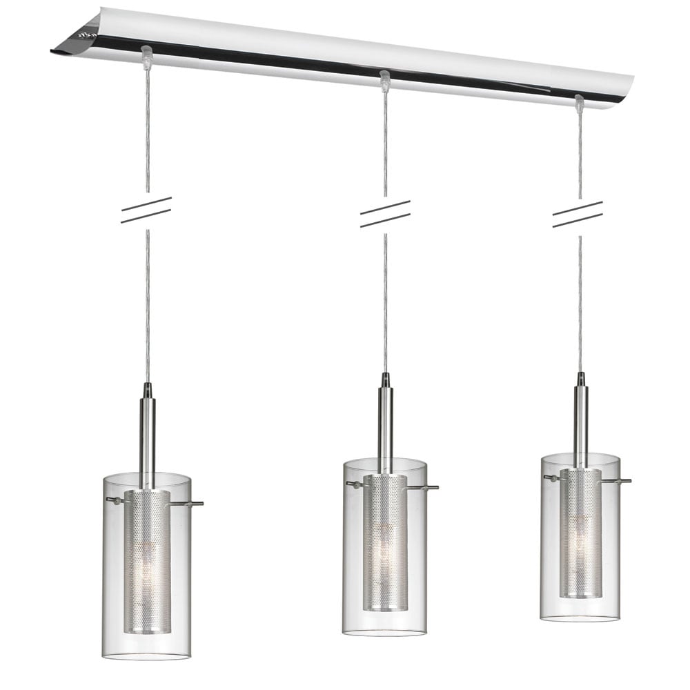 Dainolite 30963-CM-PC 3-Light Polished Chrome Contemporary/Modern Clear Glass Cylinder Mini Hanging Pendant Light