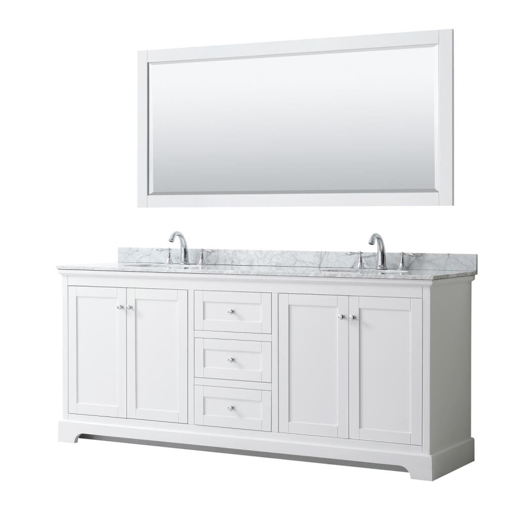 Wyndham Collection WCV232380DWHCMUNOM70 Avery 80-in White with Polished Chrome Trim Undermount Double sink Bathroom Vanity with White Carrara Marble Natural marble Top (Mirror Included)