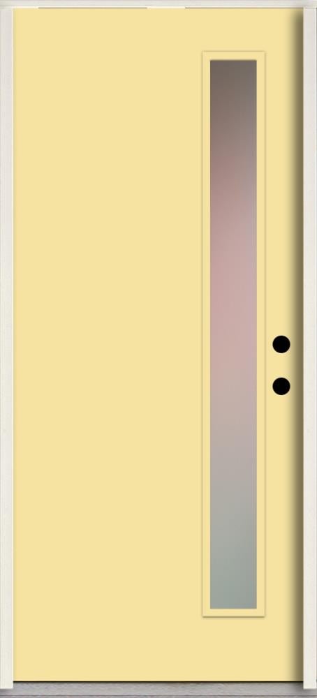 RELIABILT LO1065412 Spotlights 32-in x 80-in x 4-5/8-in Fiberglass 1/4 lite Left-hand inswing Cabana Yellow Paint Painted Prehung Front Door Insulating core
