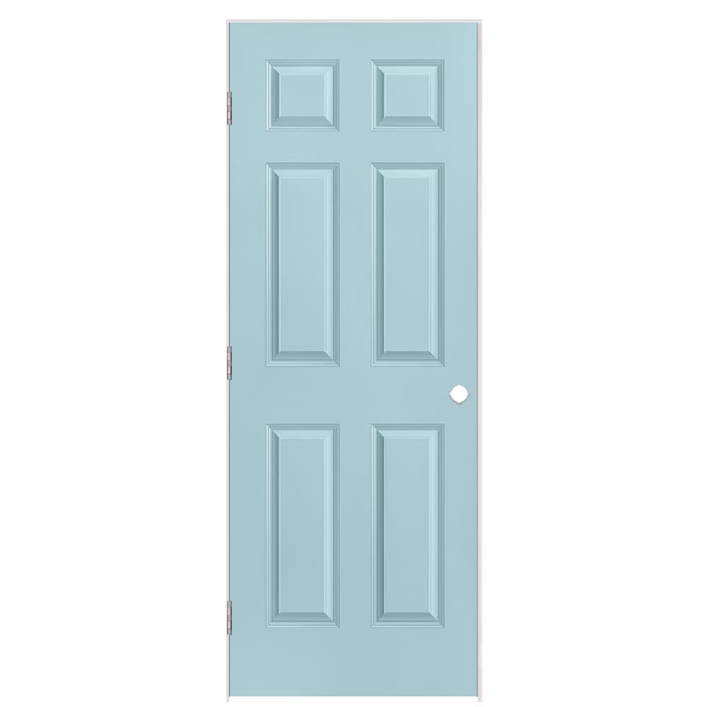 Masonite 1317380 30-in x 80-in Sea Mist Solid core 6-panel Right hand Smooth Prefinished Molded composite Flat Jamb Single Prehung Interior Door