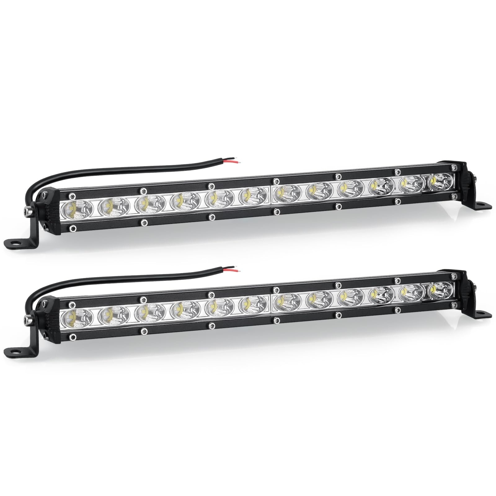 Oyezvary  2pcs 14 inch 80W 8000lm LED Single Row Flood Spot Beam Combo Off Road Light Bar IP67 Waterproof for Truck SUV ATV UTV Boats Roof Bumper