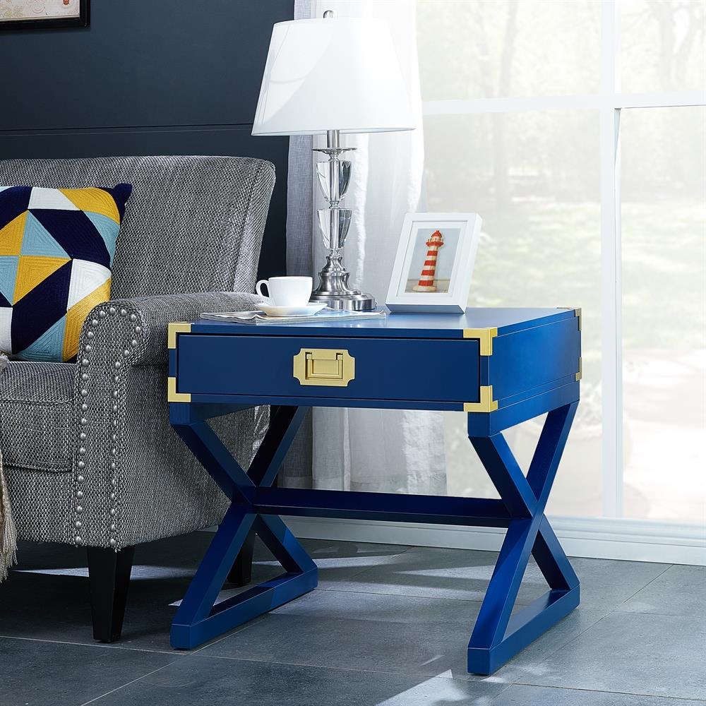 Boston Loft Furnishings ATG2222 Chaucer 24-in W x 23-in H Navy with brass hardware Wood Square Eclectic End Table with Storage Assembly Required