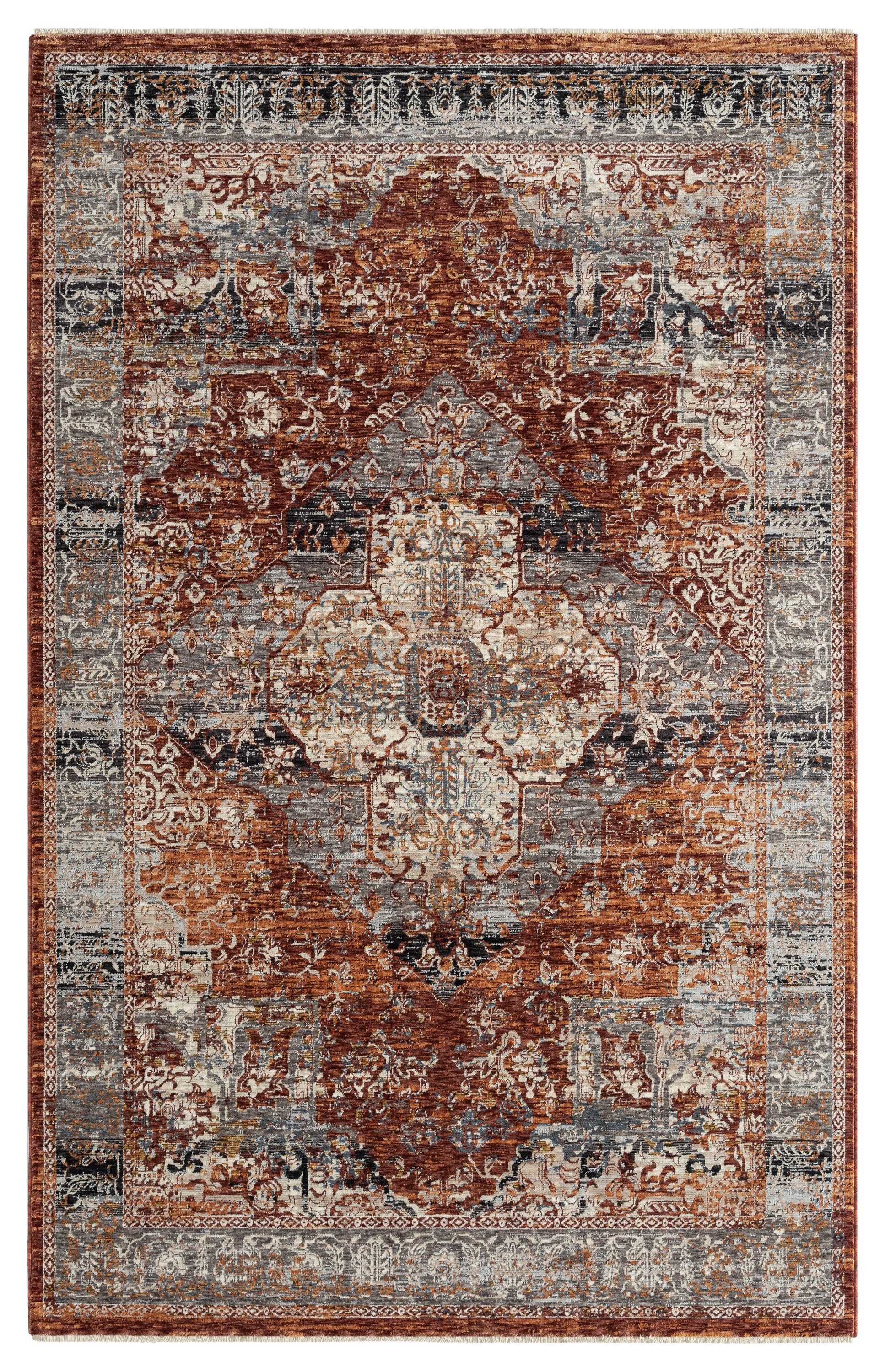 MDA Rugs Amelia Collection 9 x 13 Rust and Charcoal Indoor Medallion ...